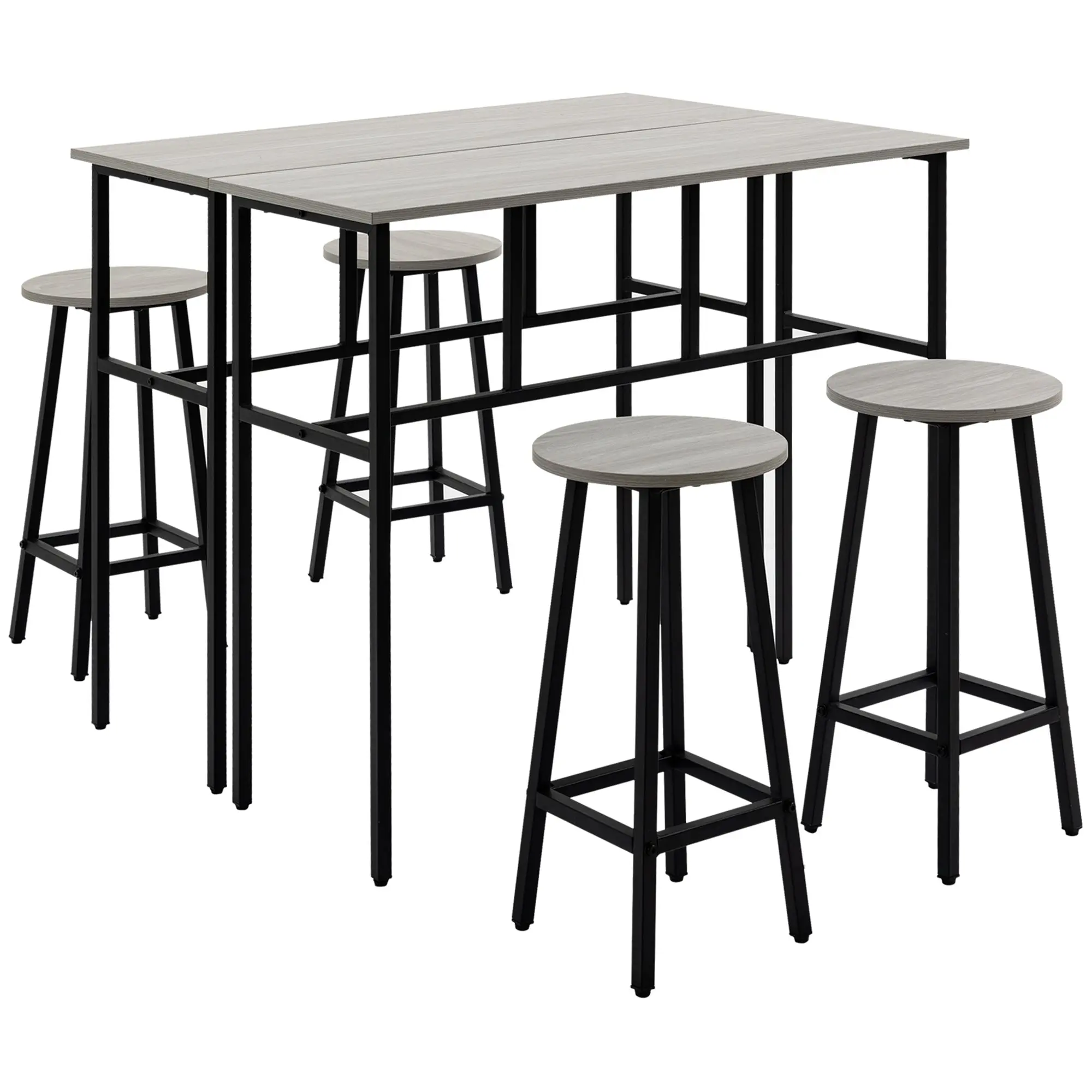 6-Piece Bar Table Set with 2 Counter Height Dining Tables & 4 Bar Stools, Grey