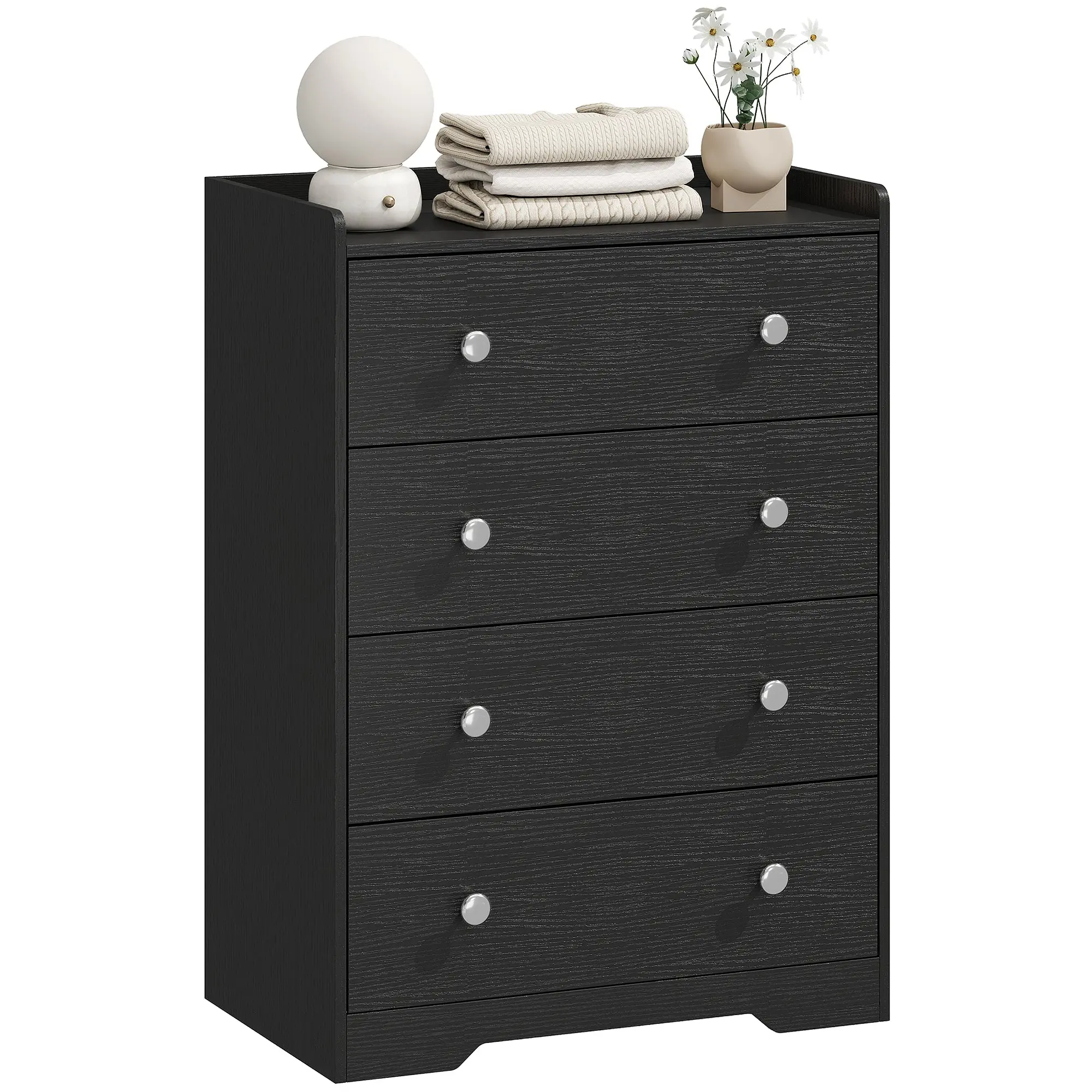 4-Drawer Modern Dresser with Black Wood Effect Finish for Bedroom or Entryway