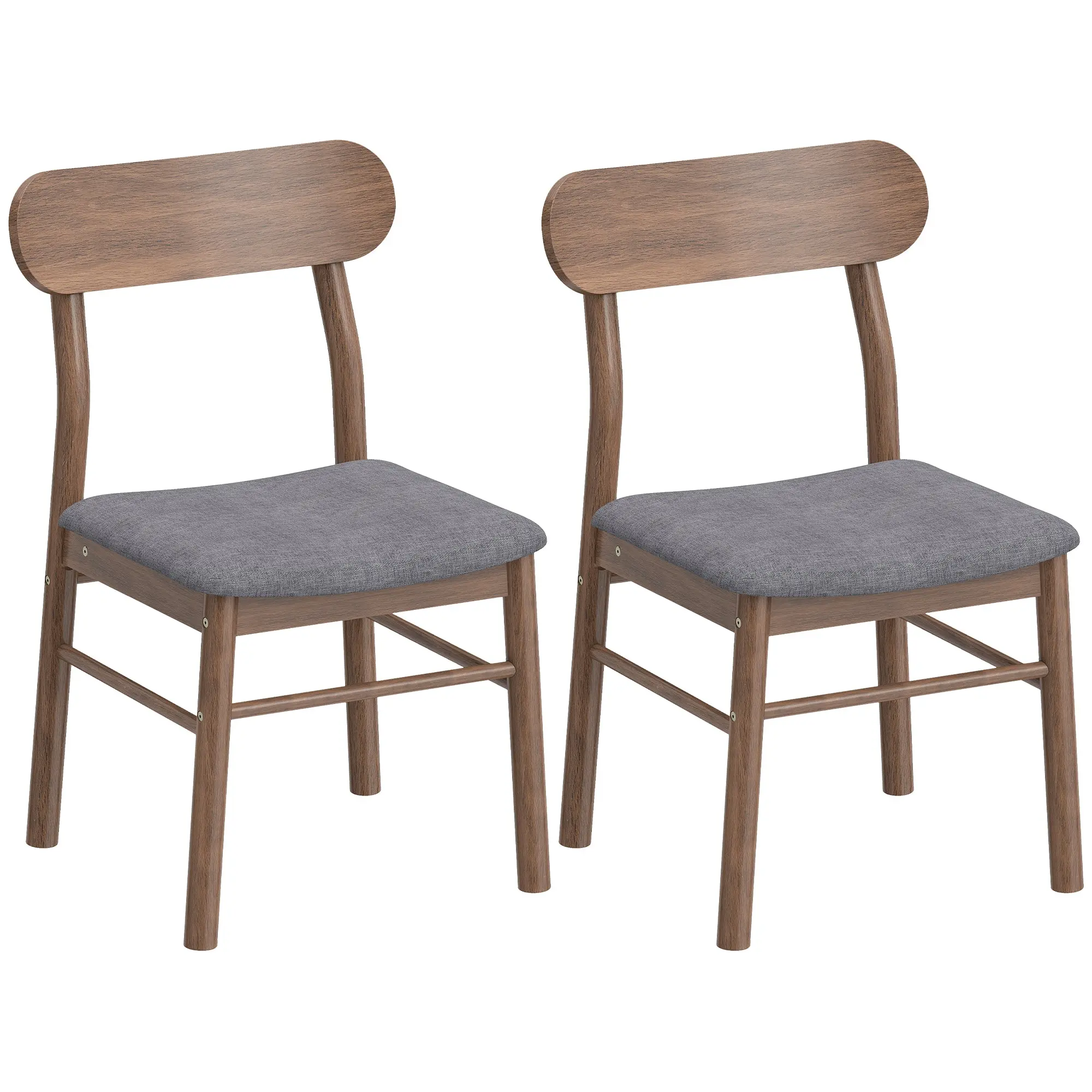 Set of 2 Upholstered Mid-Century Modern Dining Chairs with Curved Backrest, Gray