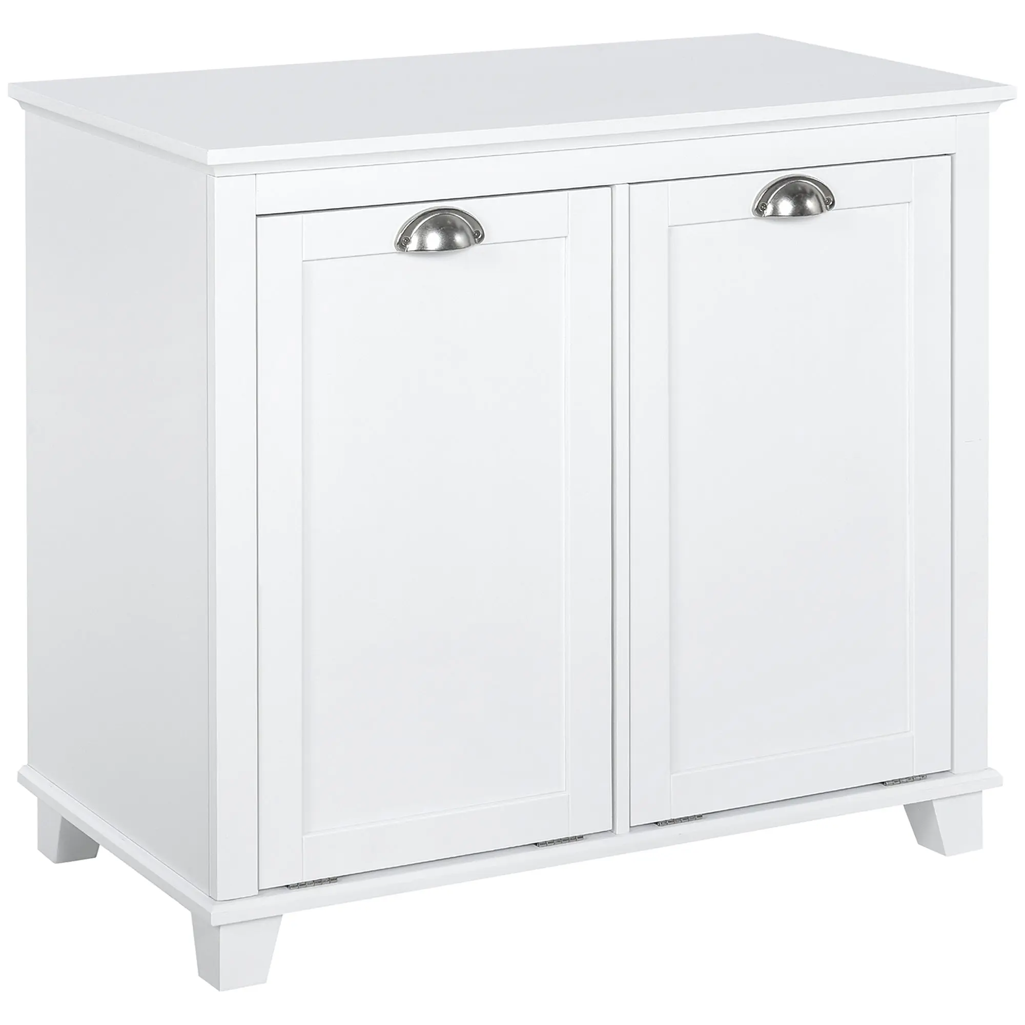 Compact Dual Tilt-Out Laundry Hamper Cabinet, 2-Compartment Storage, Modern Design, White