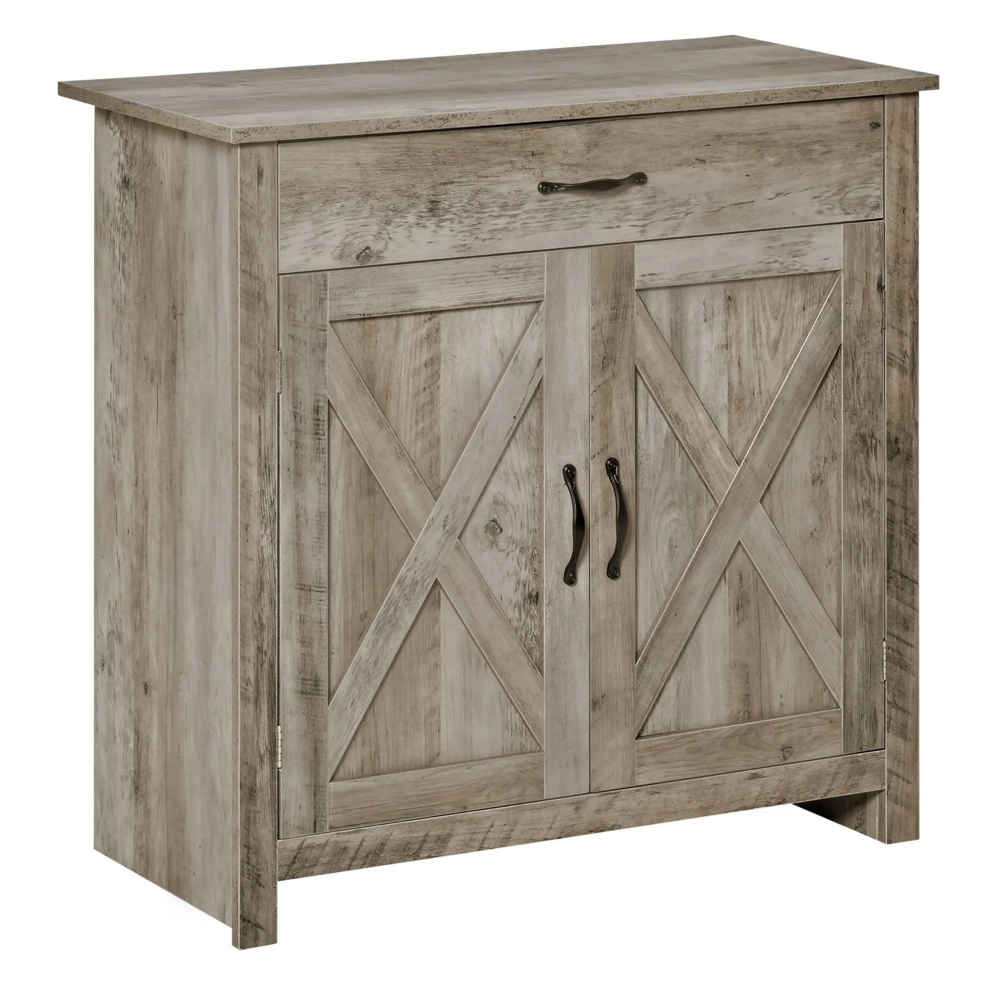 Farmhouse Sideboard Cabinet with Barn Doors, Drawer & Adjustable Shelf, Gray