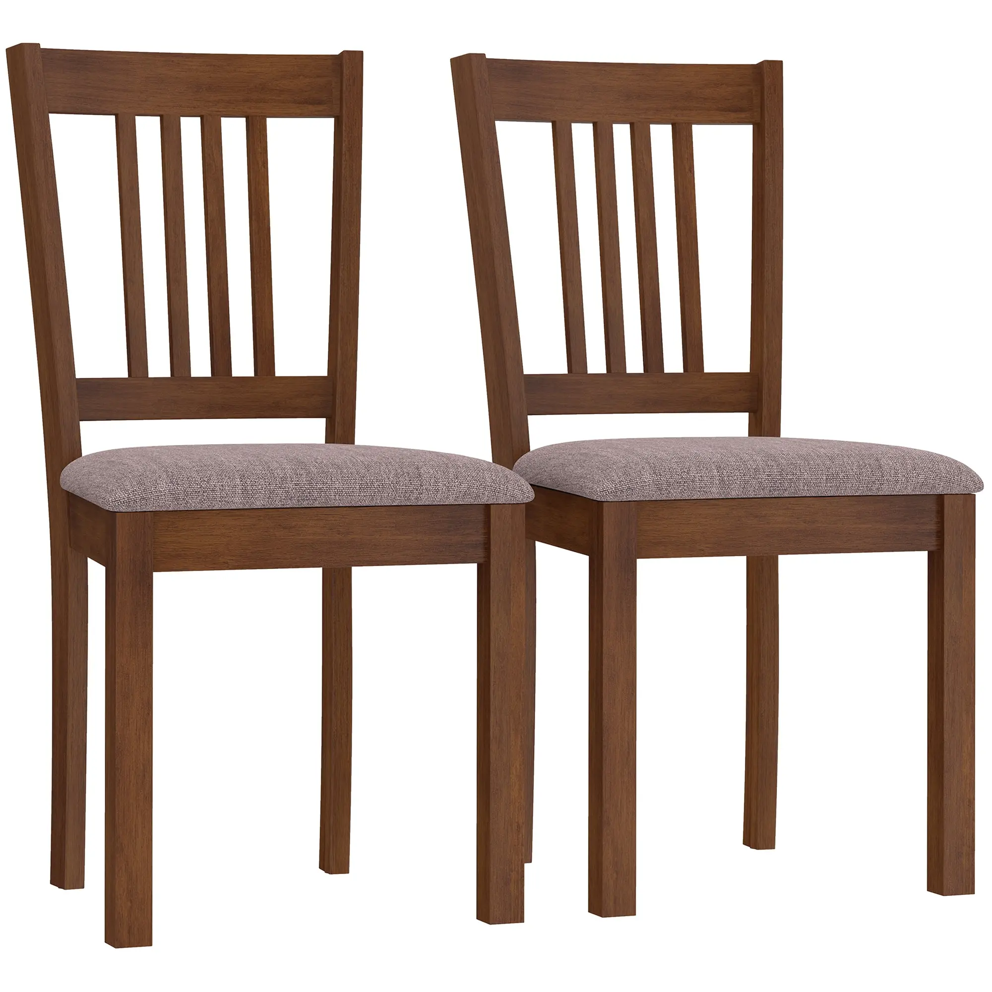 Set of 2 Modern Upholstered Dining Chairs with Linen Fabric and Rubberwood Legs in Brown