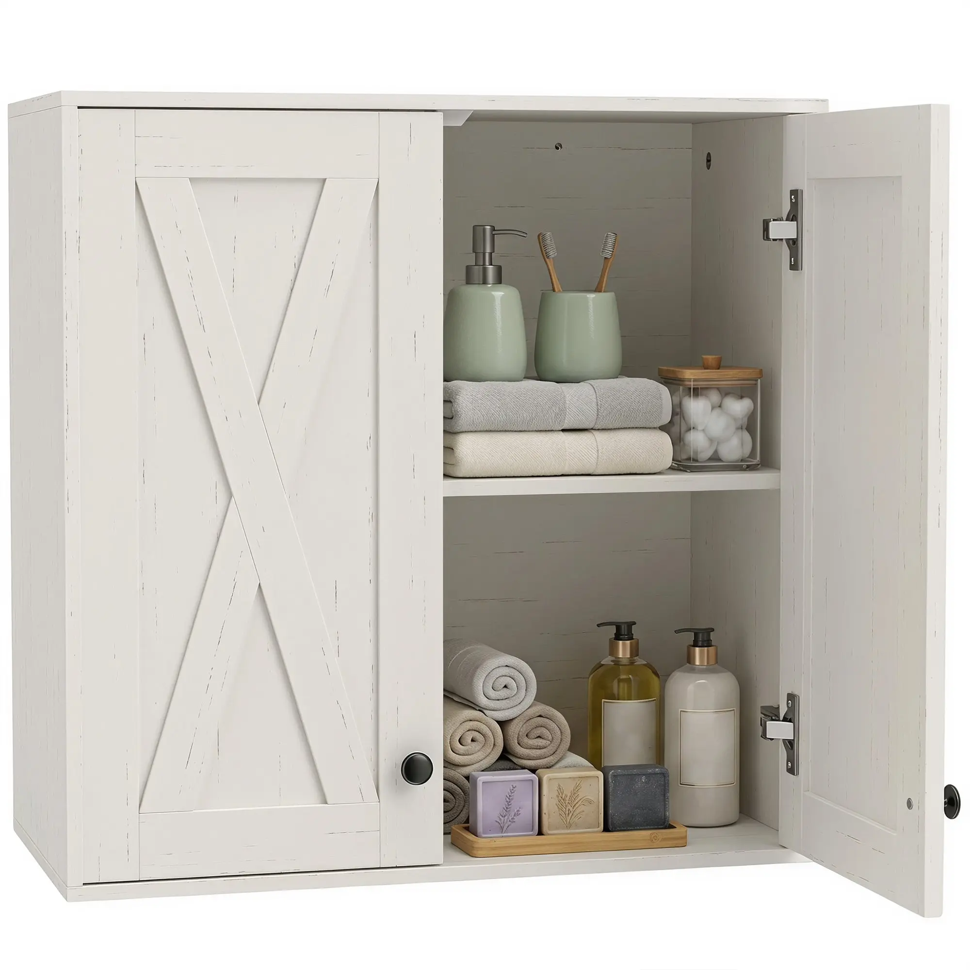 Modern Wall Medicine Cabinet with Double Doors and Adjustable Shelves for Over-Toilet Storage, White