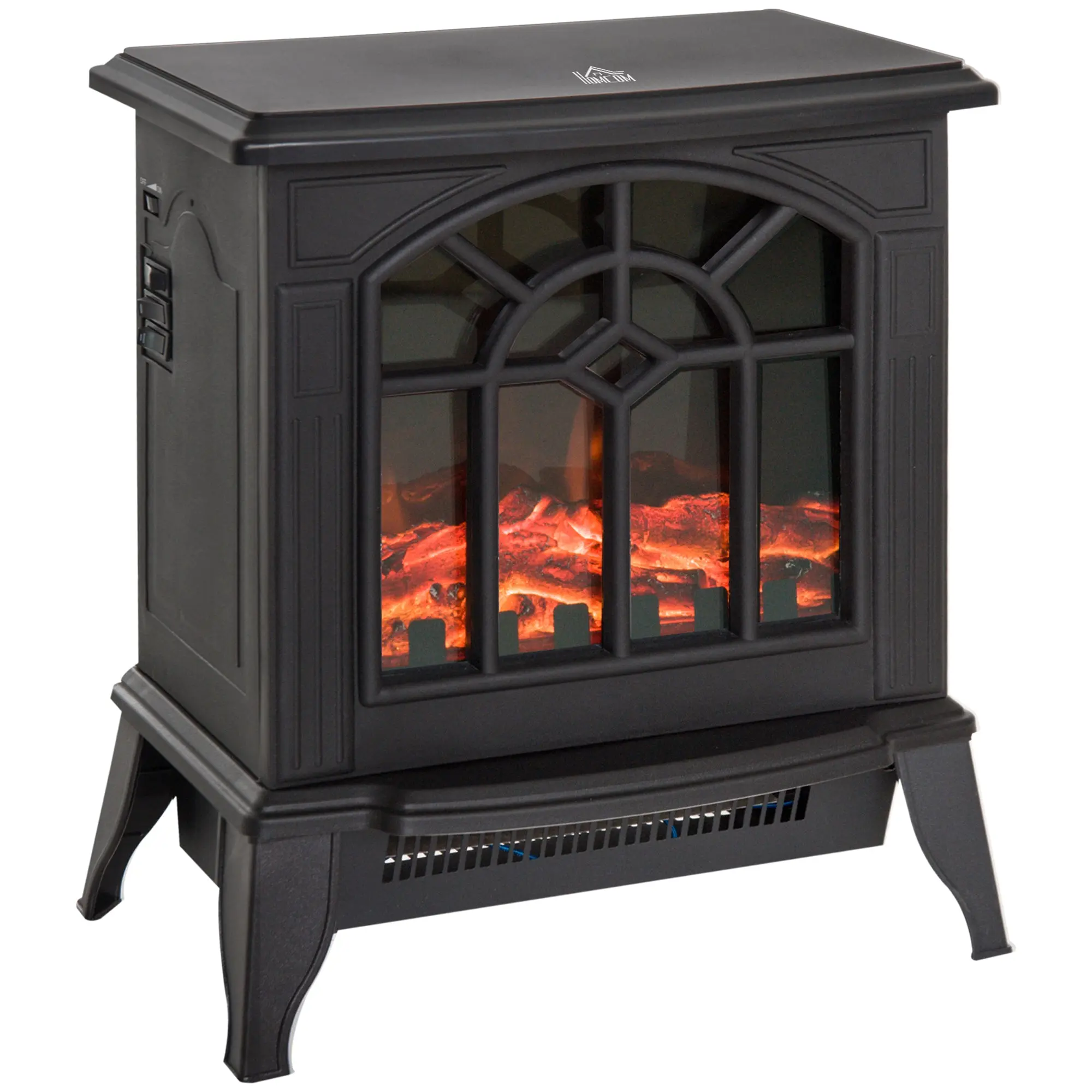 1000W/2000W Freestanding Electrical Fireplace with Flame Effect  & Thermostat Control Black