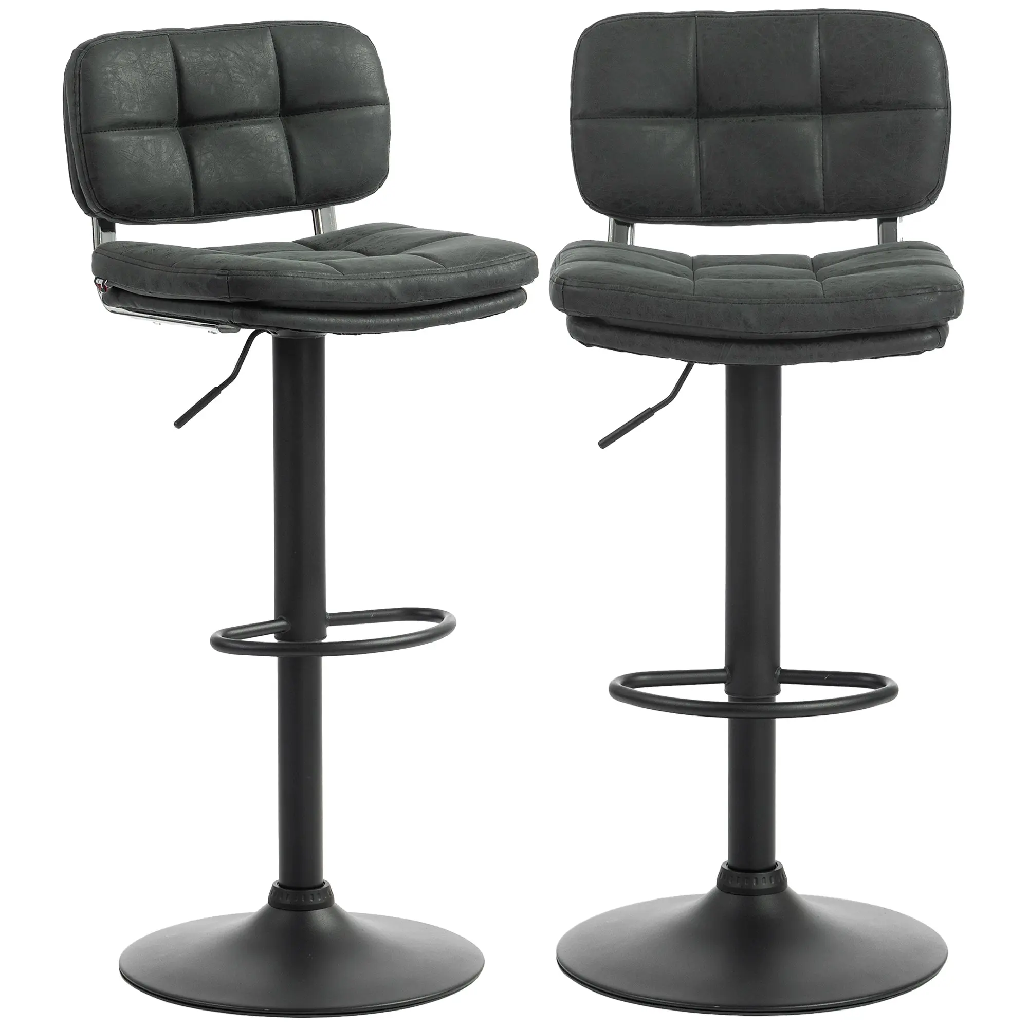 Set of 2 Swivel Counter Height Bar Stools, Adjustable Height, PU Leather, Black