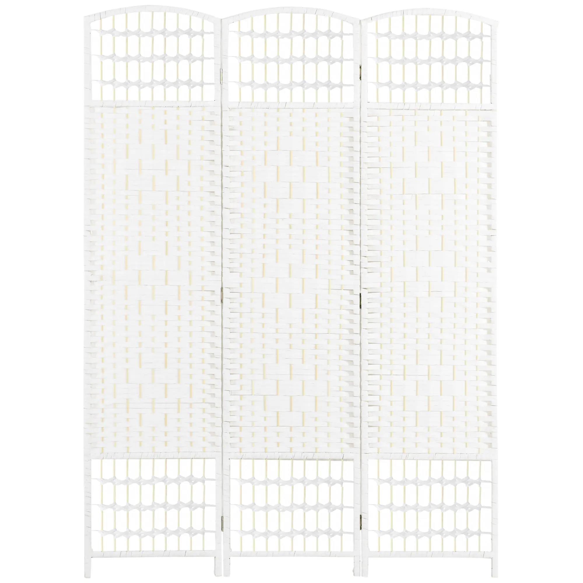 3 Panel Folding Room Divider, Portable Privacy Screen, Wave Fiber, White