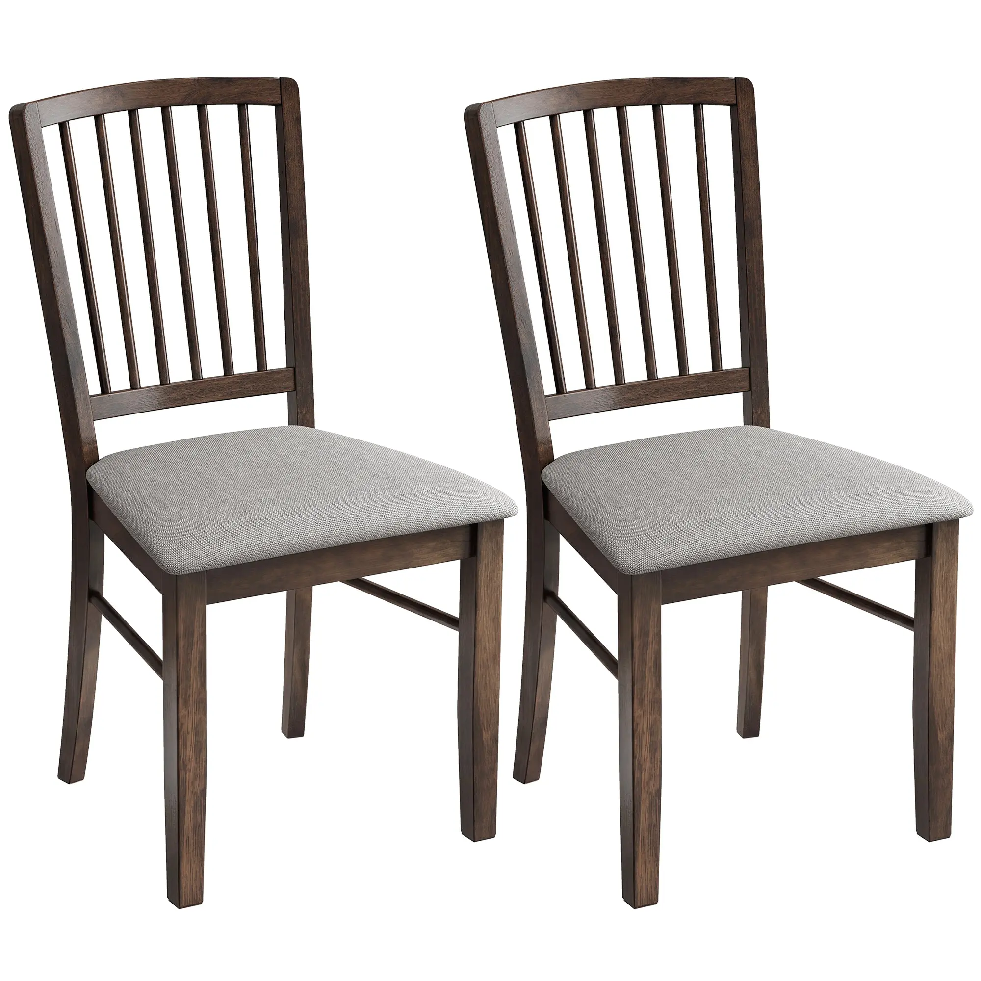 2-Pc Farmhouse Dining Chairs upholstered linen with rubberwood legs, Burn Brown