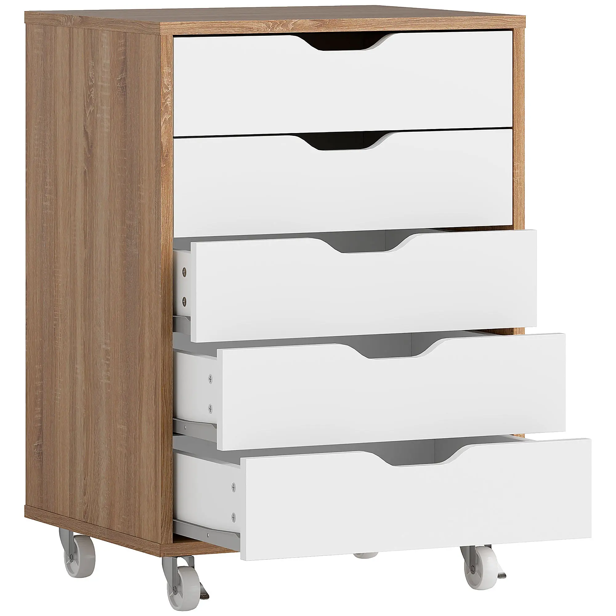 5-drawer Vertical Filing Cabinet, Mobile Office Cabinet on Wheels for Study, Office, Oak
