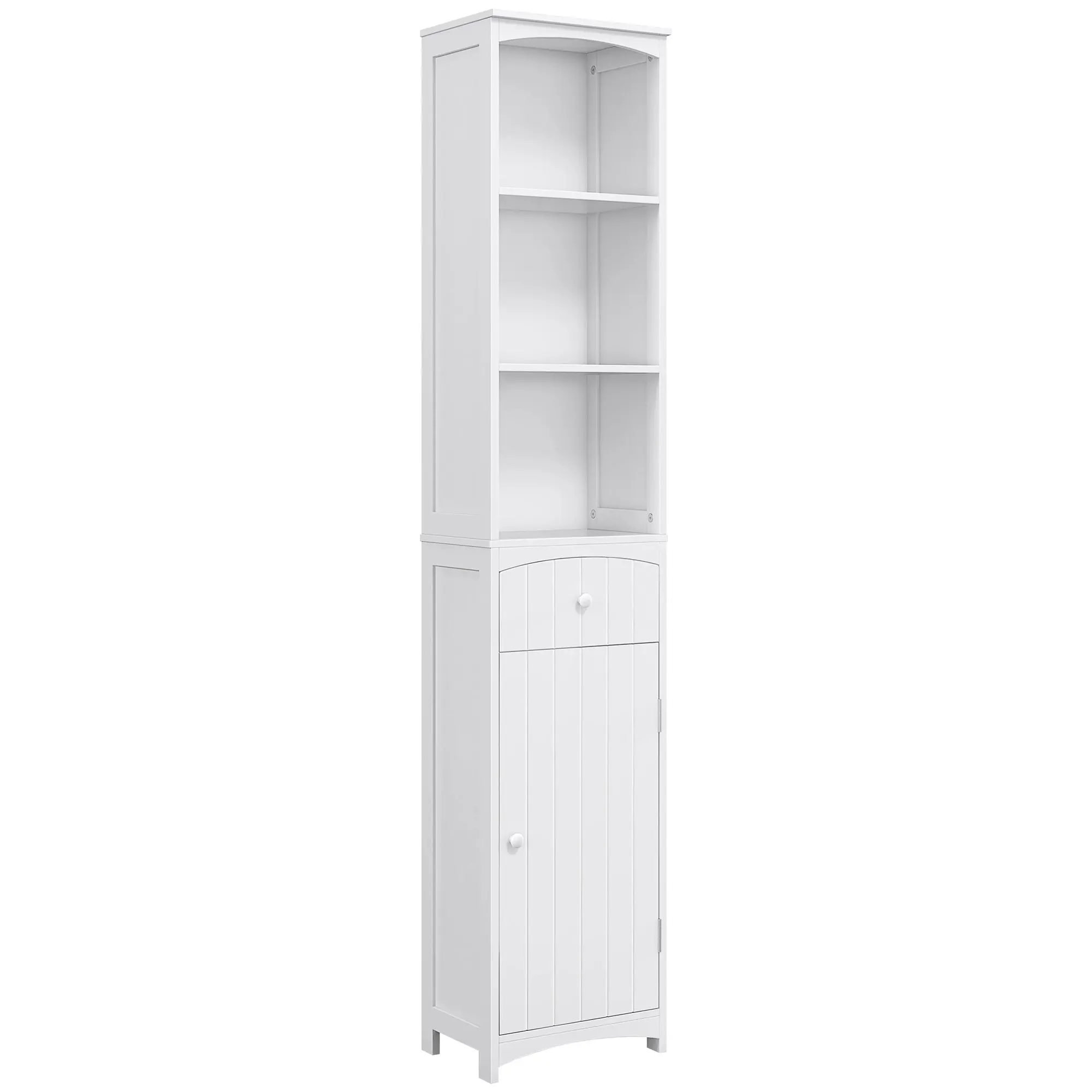 3-Tier Bathroom Linen Cabinet with Drawer & Door, Bathroom Storage Cabinet, White