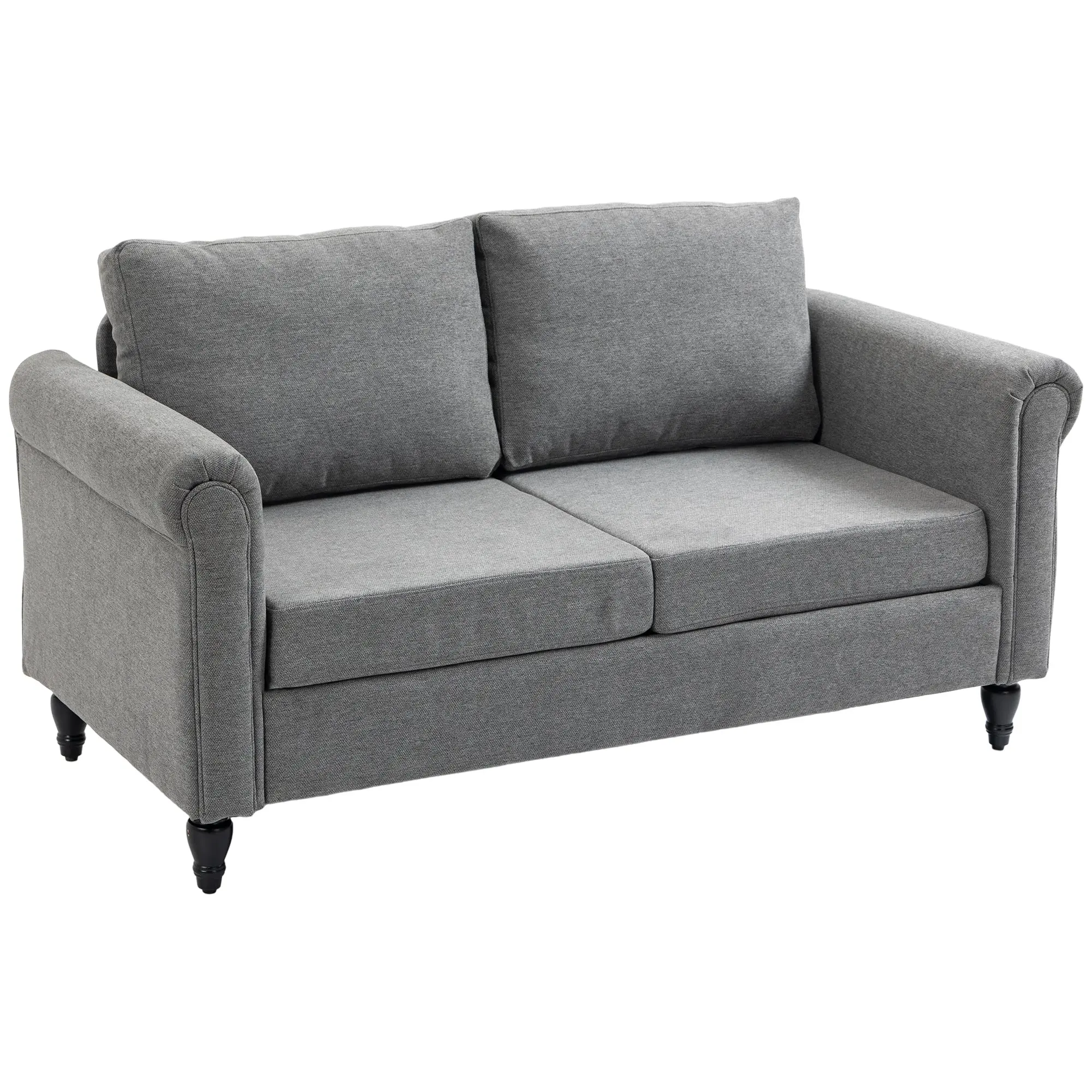 Vintage Chenille Loveseat with Rolled Arms Rubber Wood Legs, Light Grey