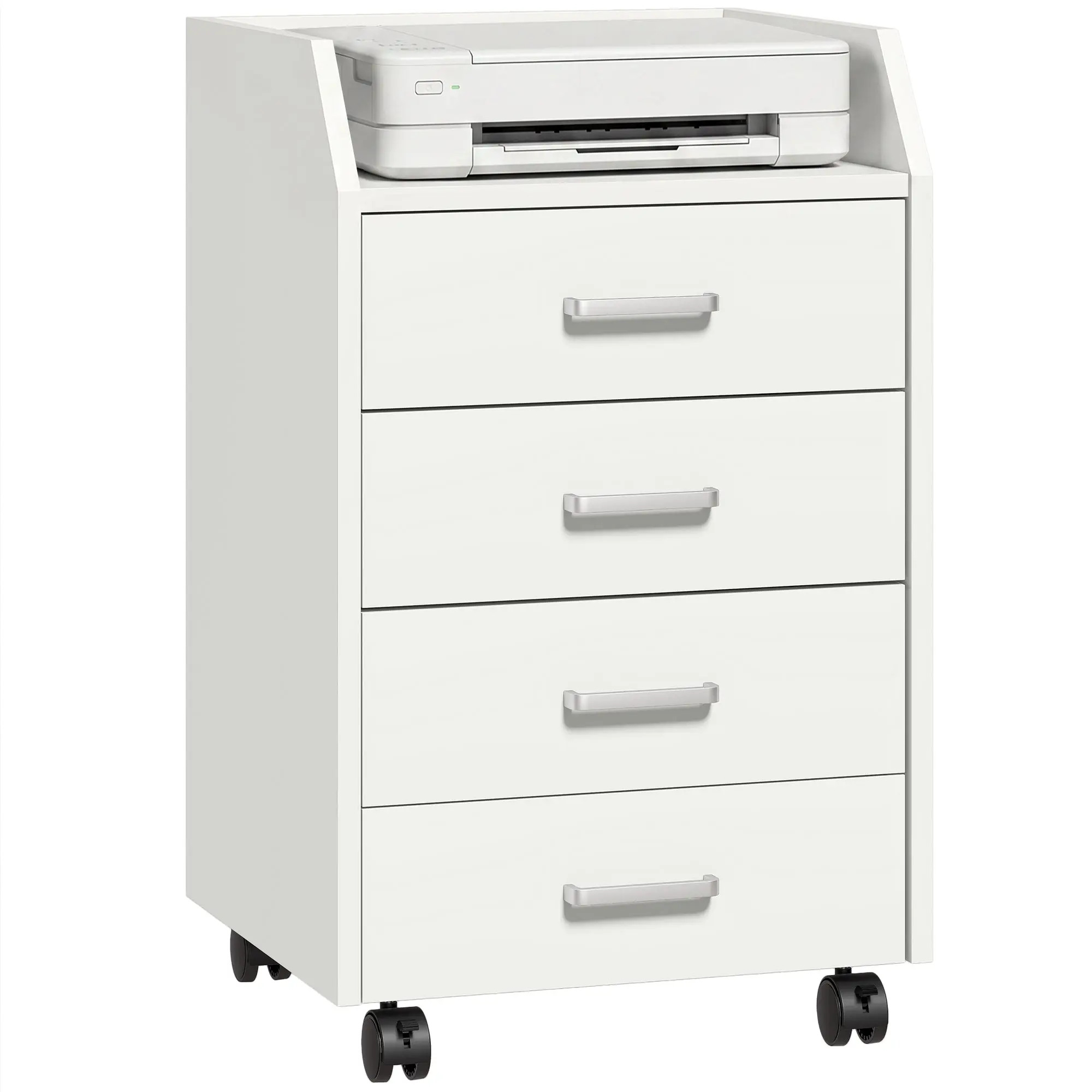 4-Drawer Vertical Mobile Filing Cabinet with Lockable Wheels and Tabletop for Home Office, White