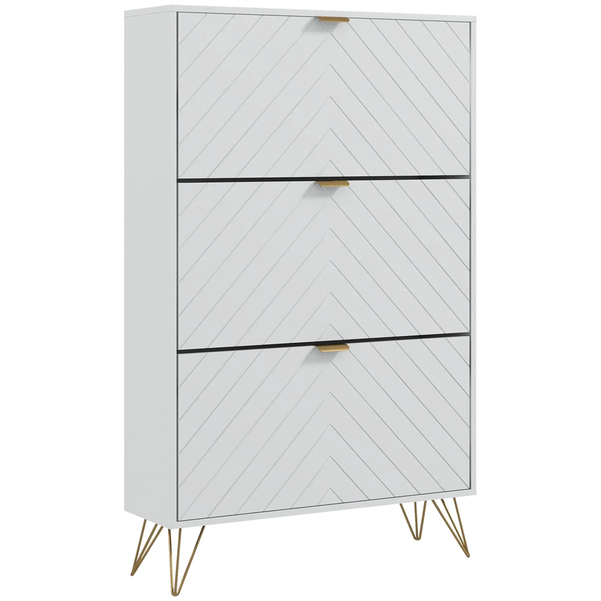 Slim Shoe Cabinet w/3 Flip Drawers & Adjustable Shelves for 18 Pairs of Shoes, White