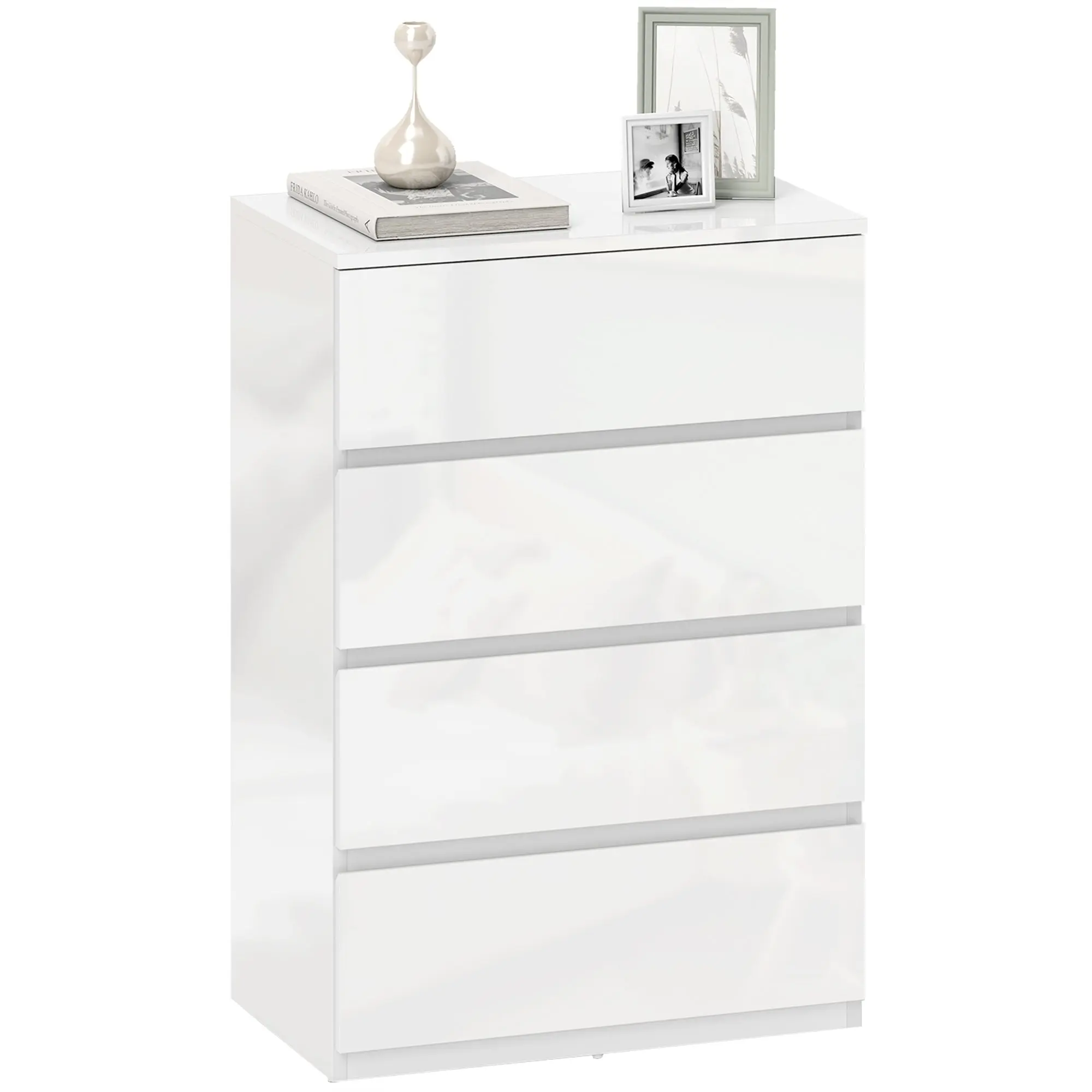 Chest of Drawers, Modern 4 Drawer Dresser with Soft Closing Mechanism for Bedroom, High Gloss White