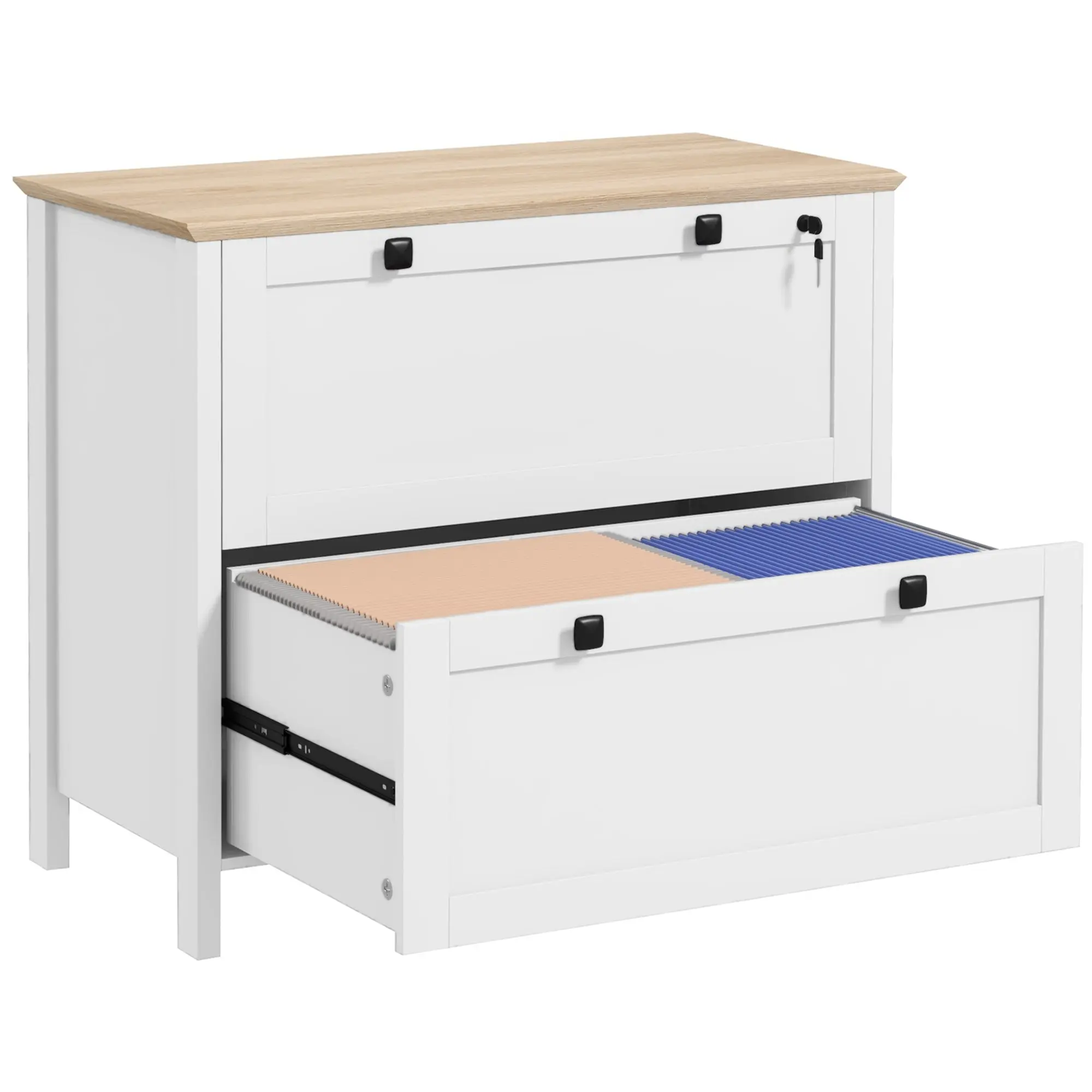 2 Drawer Filing Cabinet with Adjustable Hanging Bar for Letter, A4, White