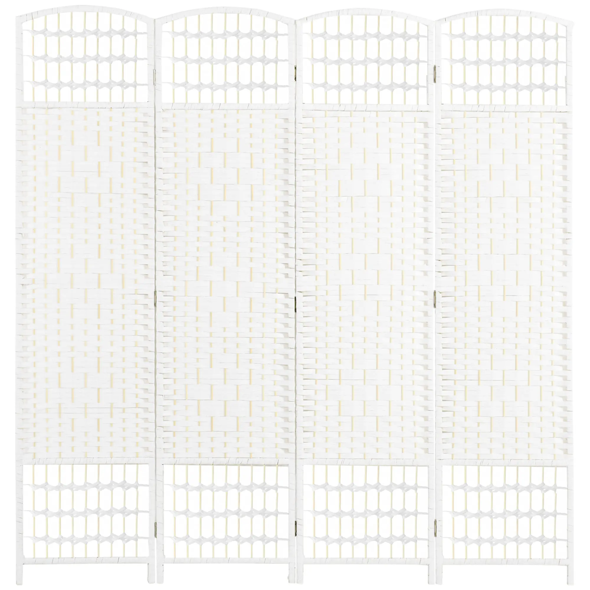 4 Panel Folding Room Divider, Portable Privacy Screen, Wave Fiber, White