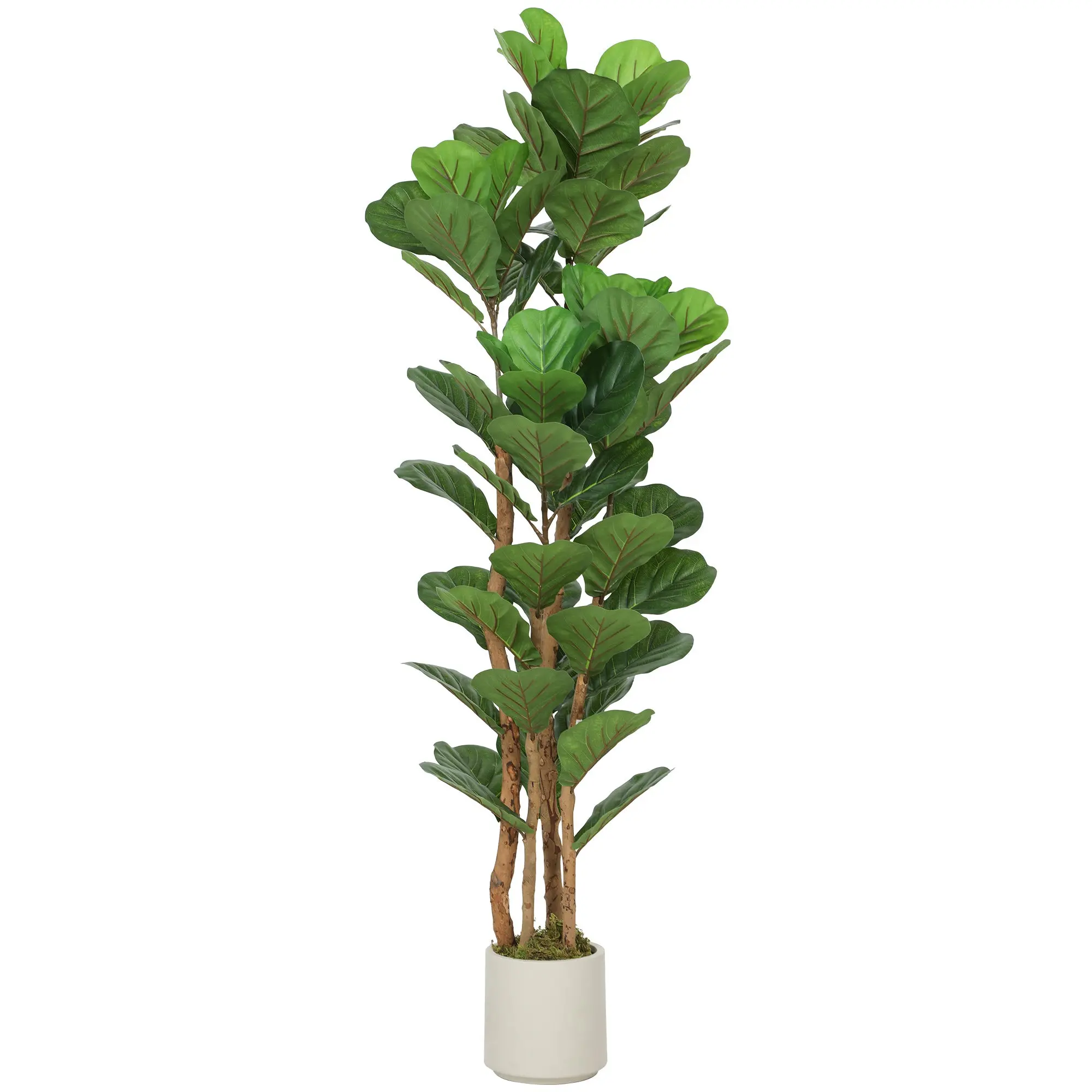 5FT Artificial Fiddle Leaf Fig Tree with Solid Wood Trunks, Lifelike Fake Tree with 45 Leaves in Pot, Green