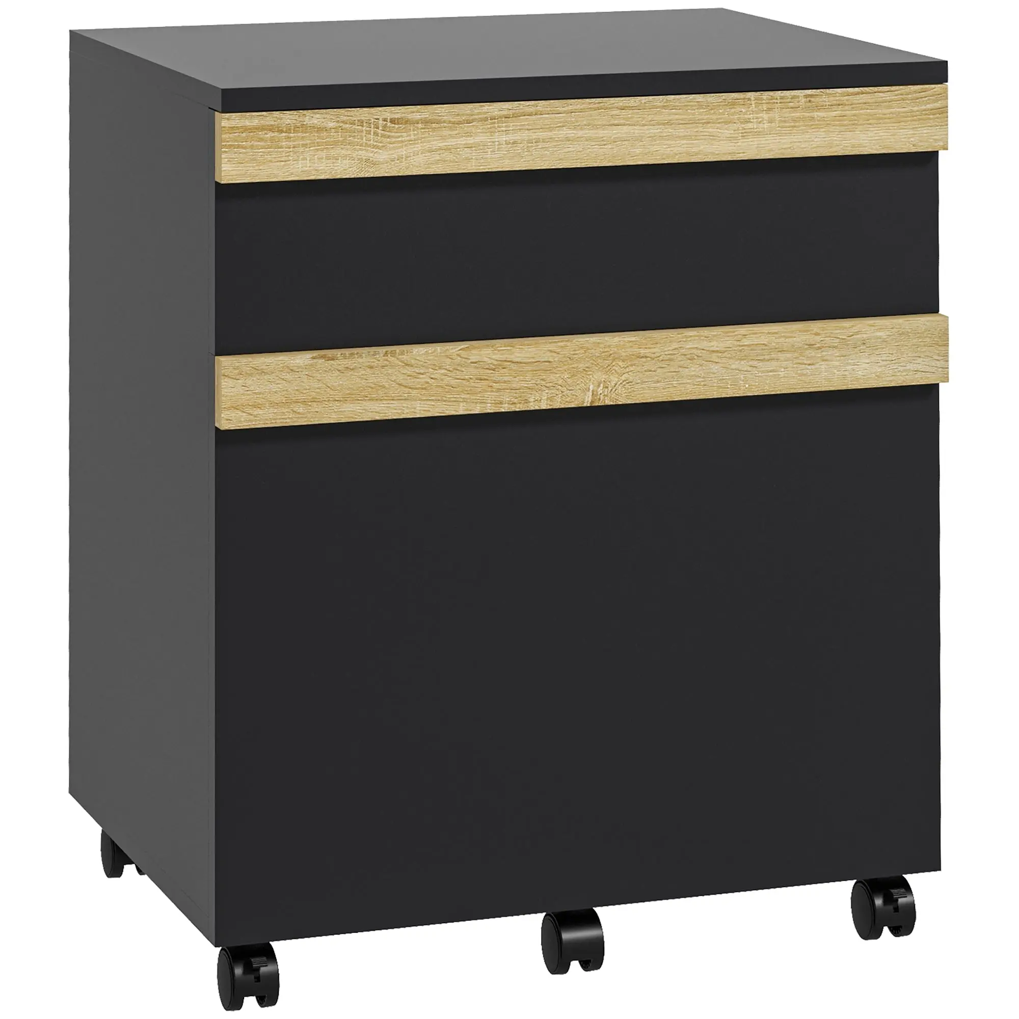 Vertical Filing Cabinet with 5 Wheels, Mobile Printer Stand with 2 Drawers, Black