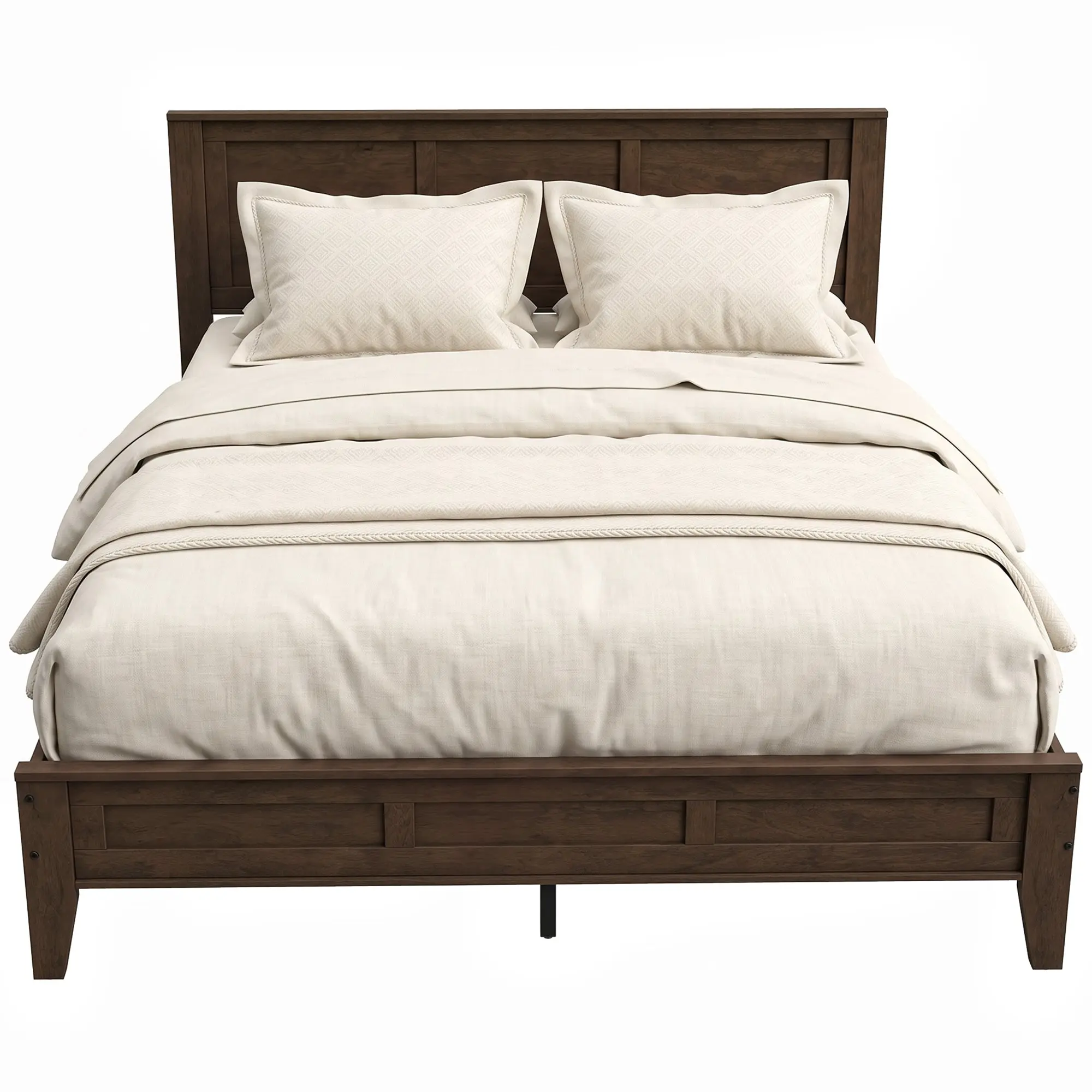 Queen Size Platform Bed with Headboard & Footboard, Under-Bed Storage, Walnut