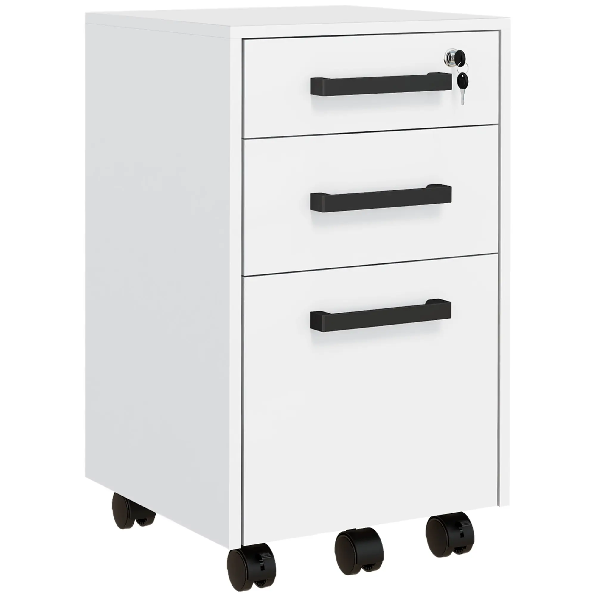 3 Drawer File Cabinet on Wheels with Lock, Flat Top & Hanging Bars for A4 Size, White