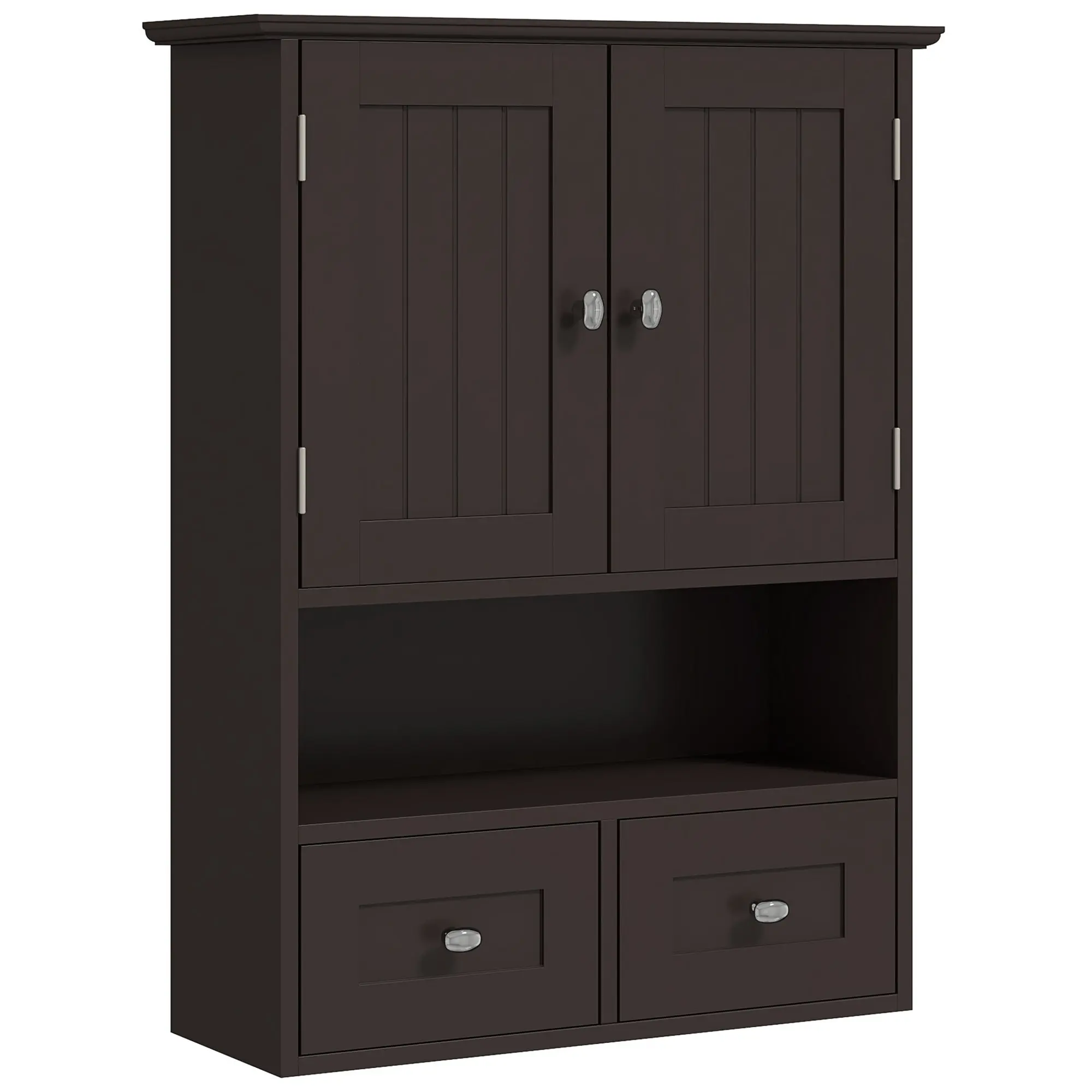 Bathroom Wall Cupboard, Over Toilet Storage Medicine Cabinet with Shelf & Drawers, Brown