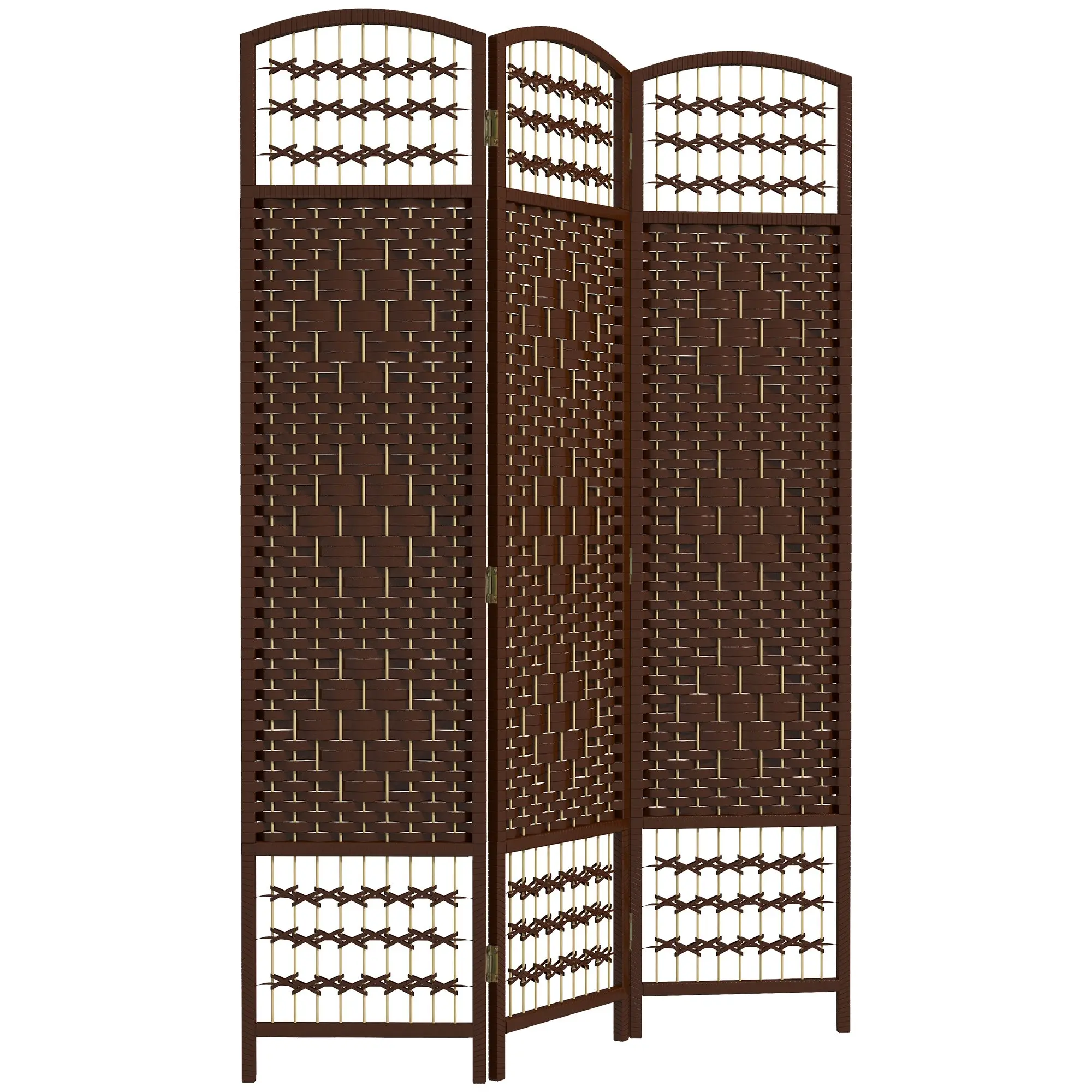 3 Panel Folding Room Divider, Portable Privacy Screen, Wave Fiber, Brown