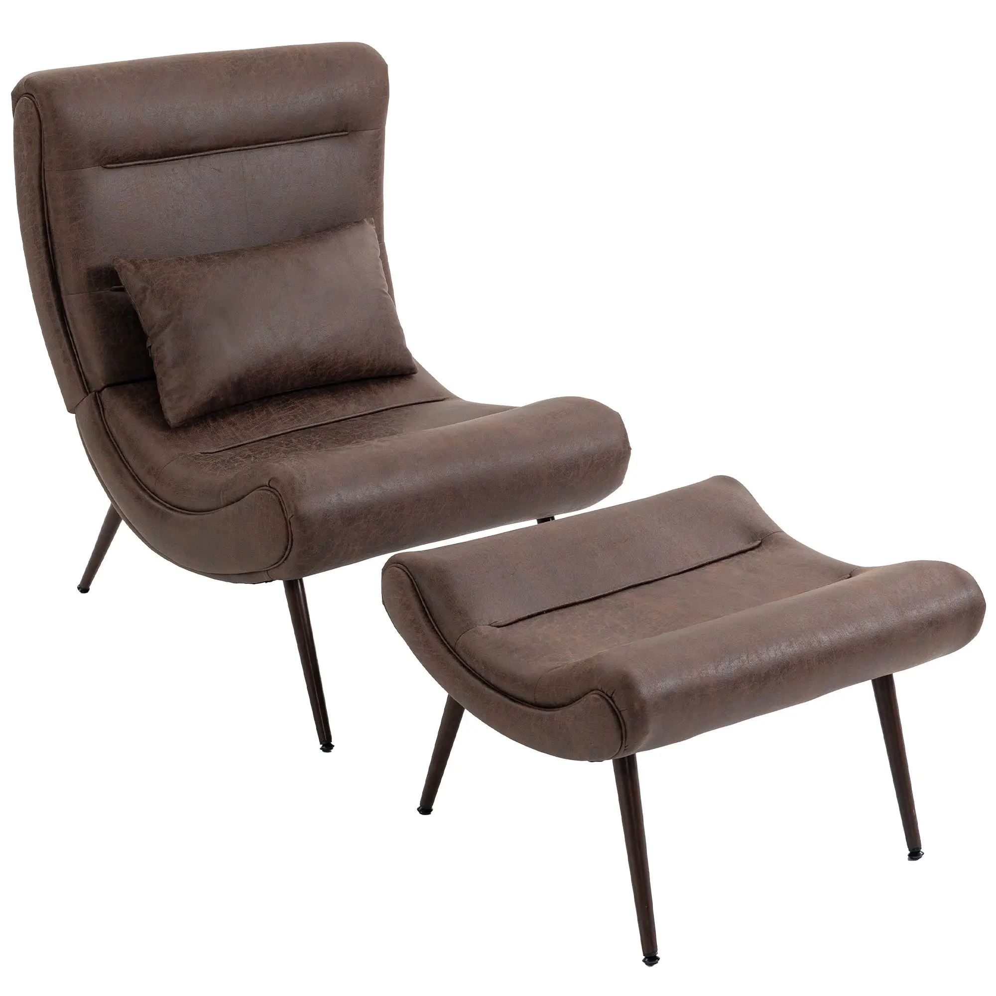 Upholstered Accent Chair with Footstool and Lumbar Pillow, 64cm Seat, Dark Brown