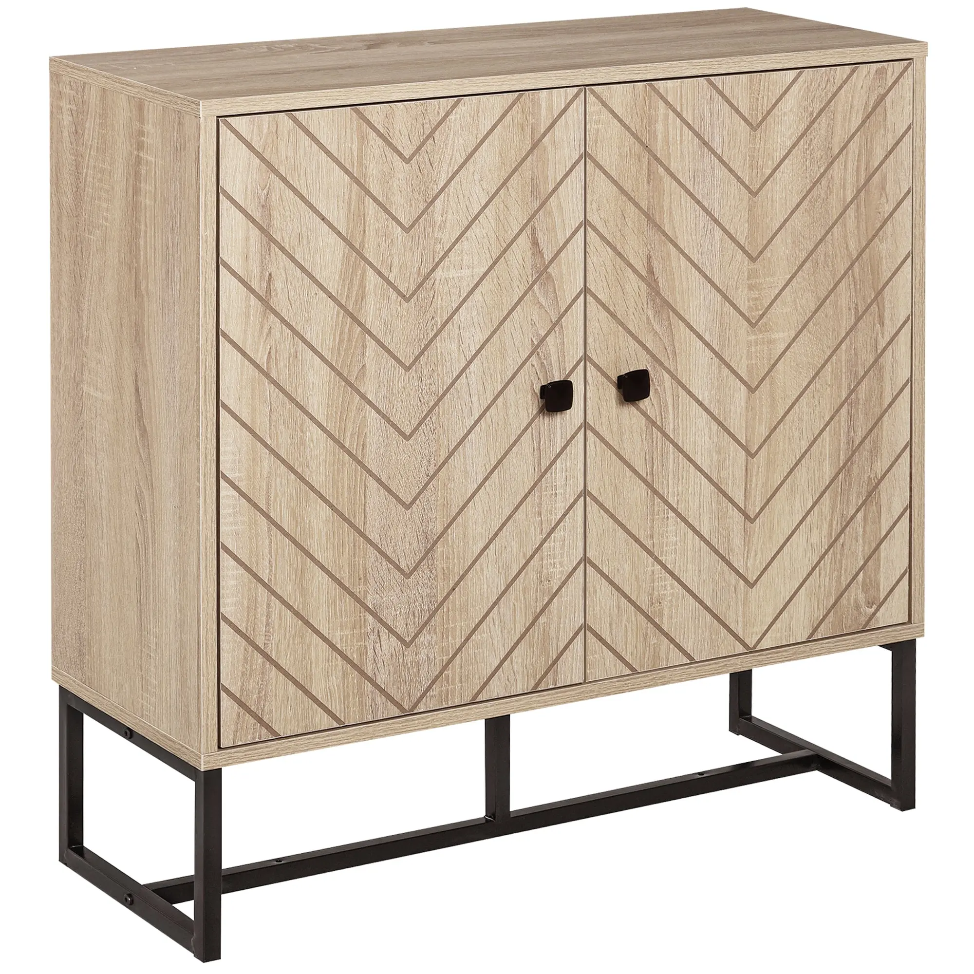 31.5\" Buffet Cabinet Sideboard with Adjustable Shelf & Steel Base, Natural Wood