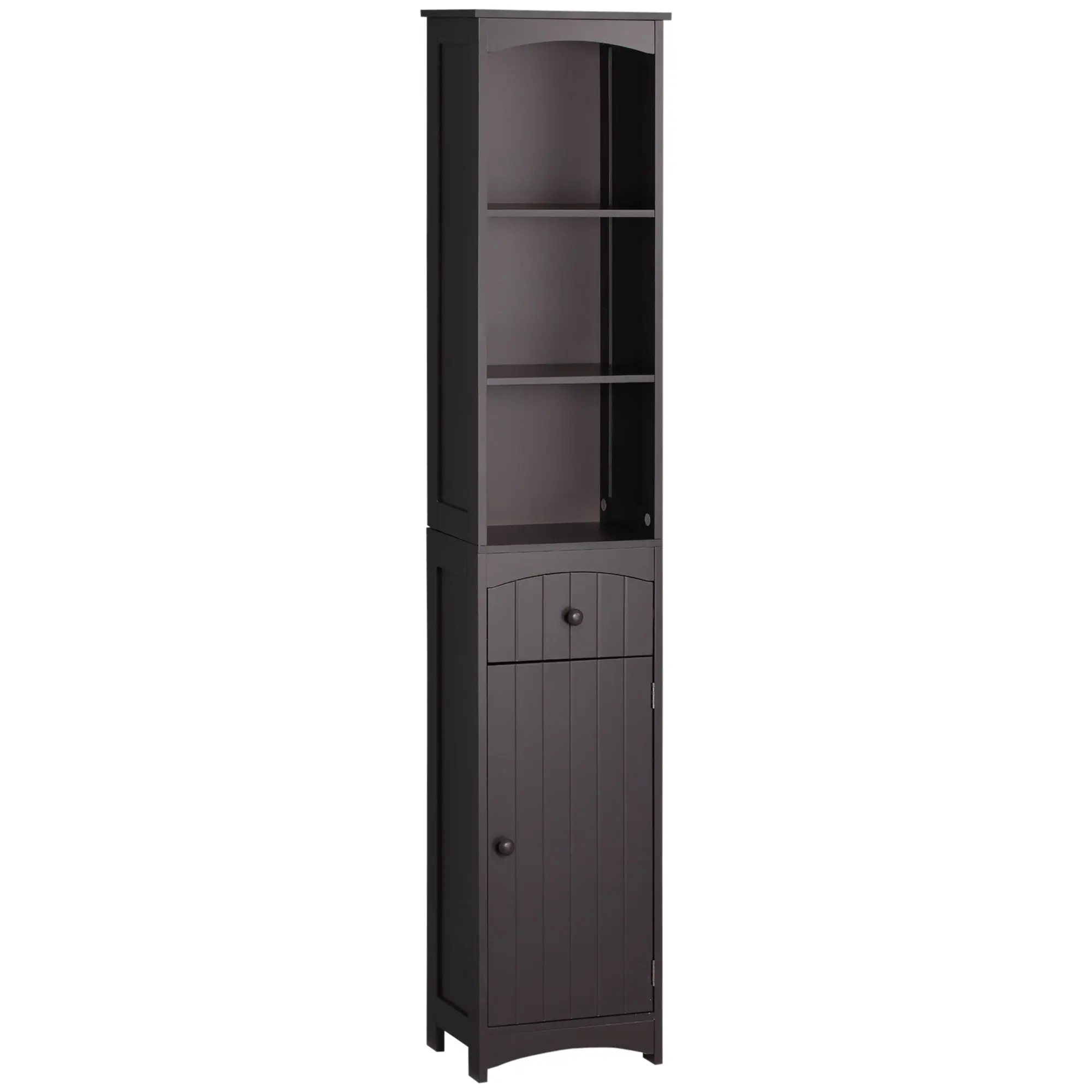 3-Tier Bathroom Linen Cabinet with Drawer & Door, Bathroom Storage Cabinet, Brown