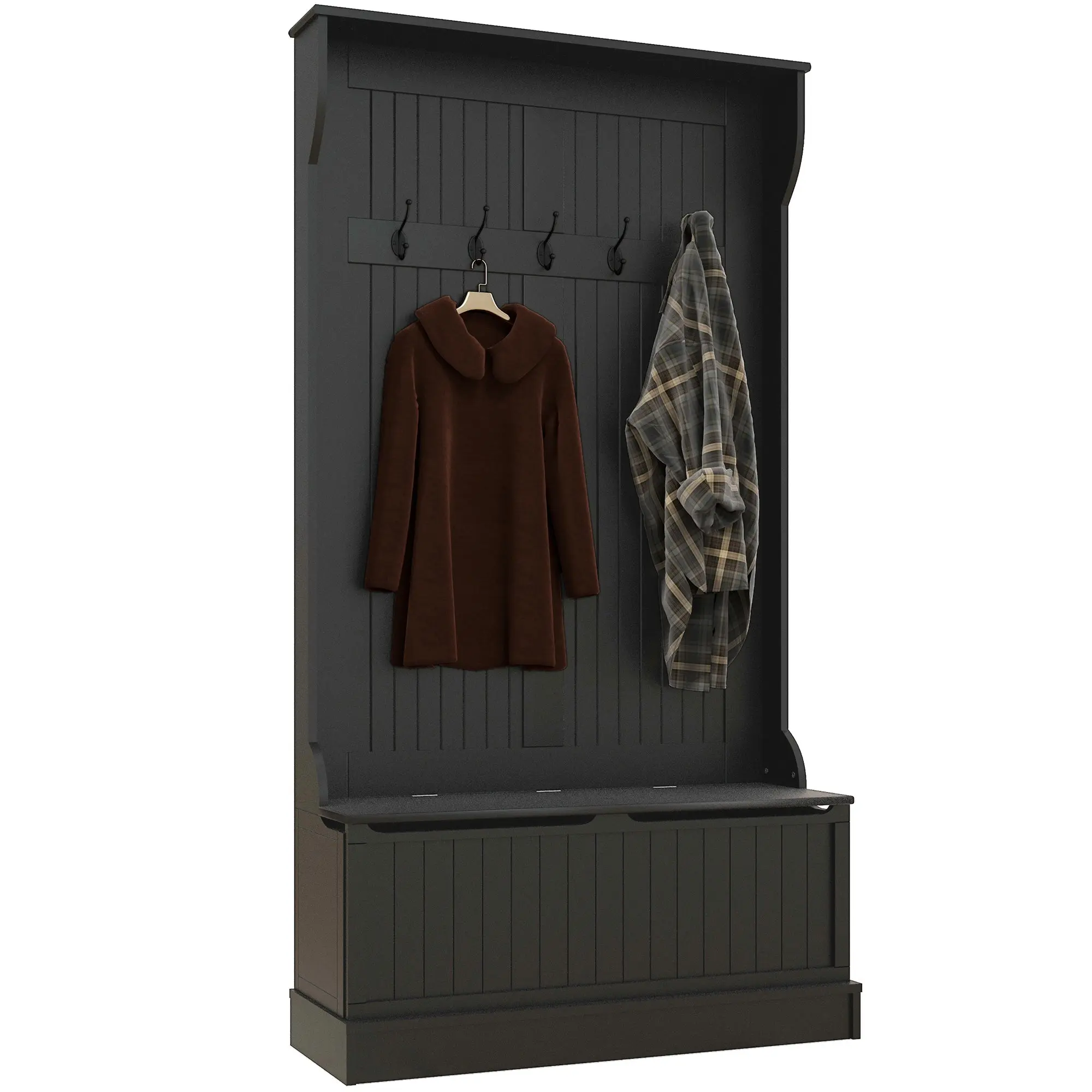 3-in-1 Entryway Bench, Coat Rack, Hall Tree, Shoe Storage & 5 Hooks, Black