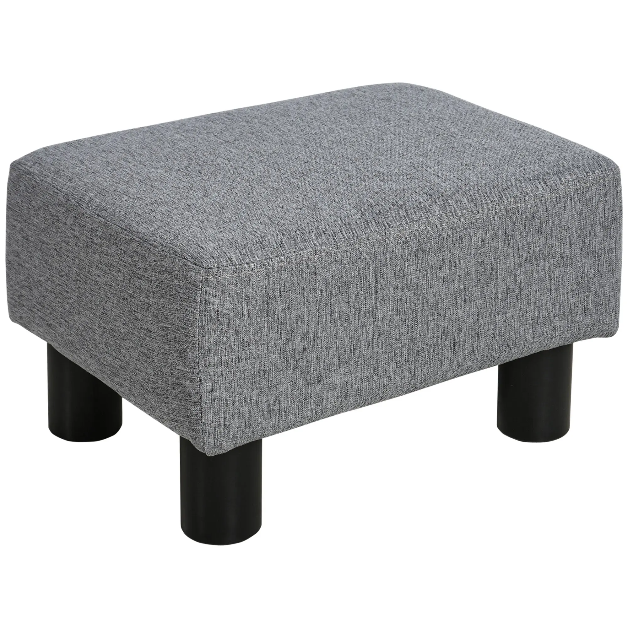 Small Ottoman Foot Rest with Linen Fabric Upholstery & Plastic Legs, Cube, Gray