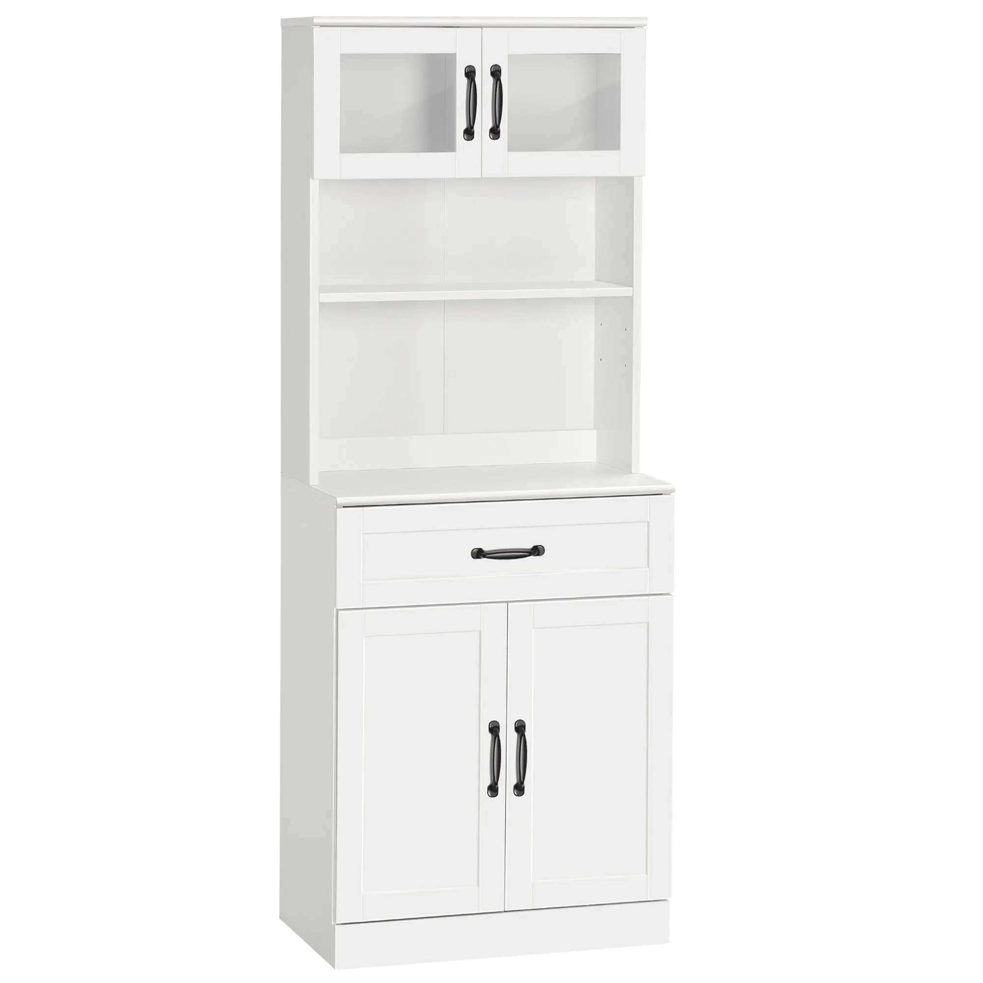 Freestanding Kitchen Pantry 4 Door Buffet Cabinet with Hutch 63.5 Inches White