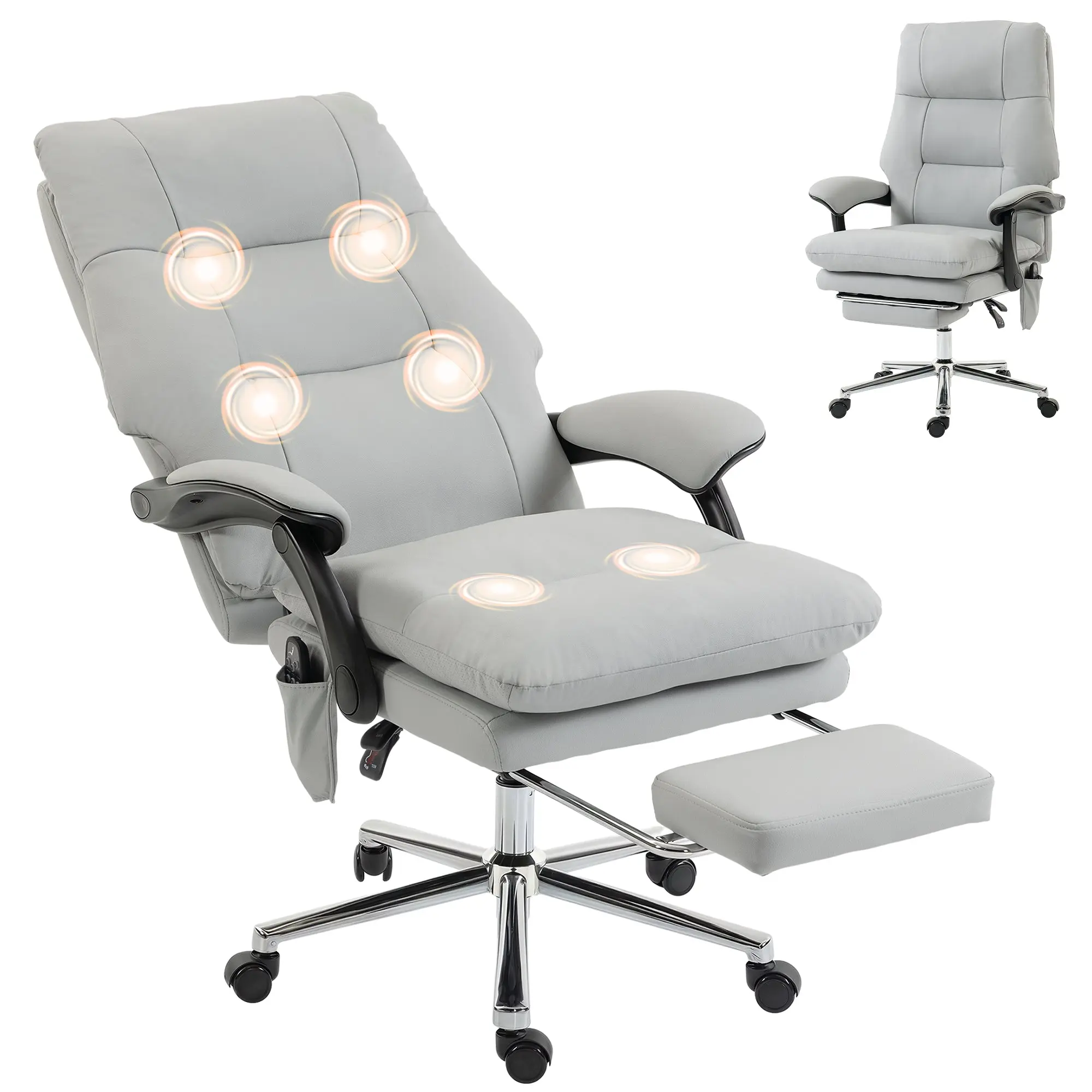 Massage Office Chair with 6-Point Vibration, Recline and Footrest, Light Gray