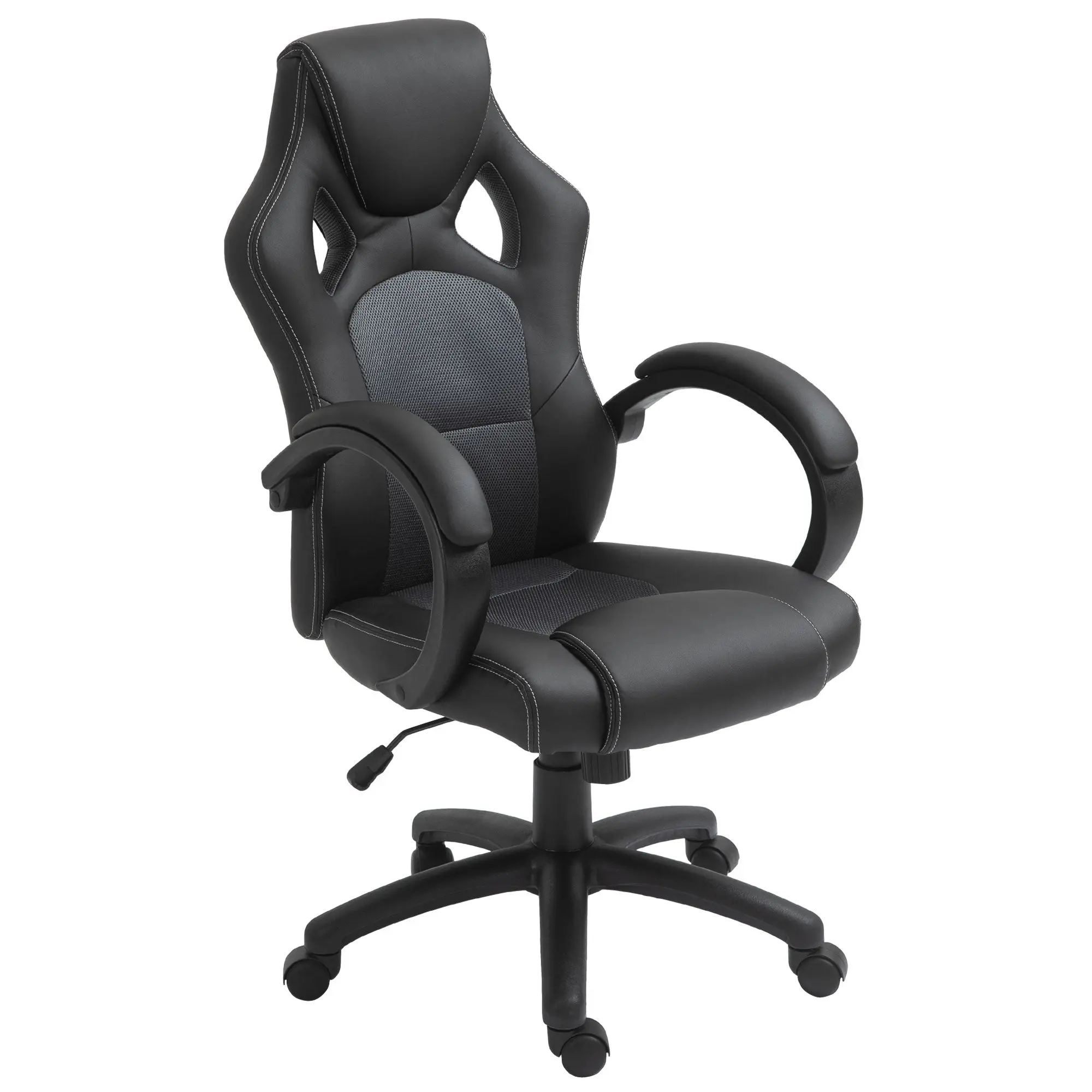 Faux Leather Gaming Chair with Wheels, Swivel Computer Gamer Desk Chair for Home Office, Gray