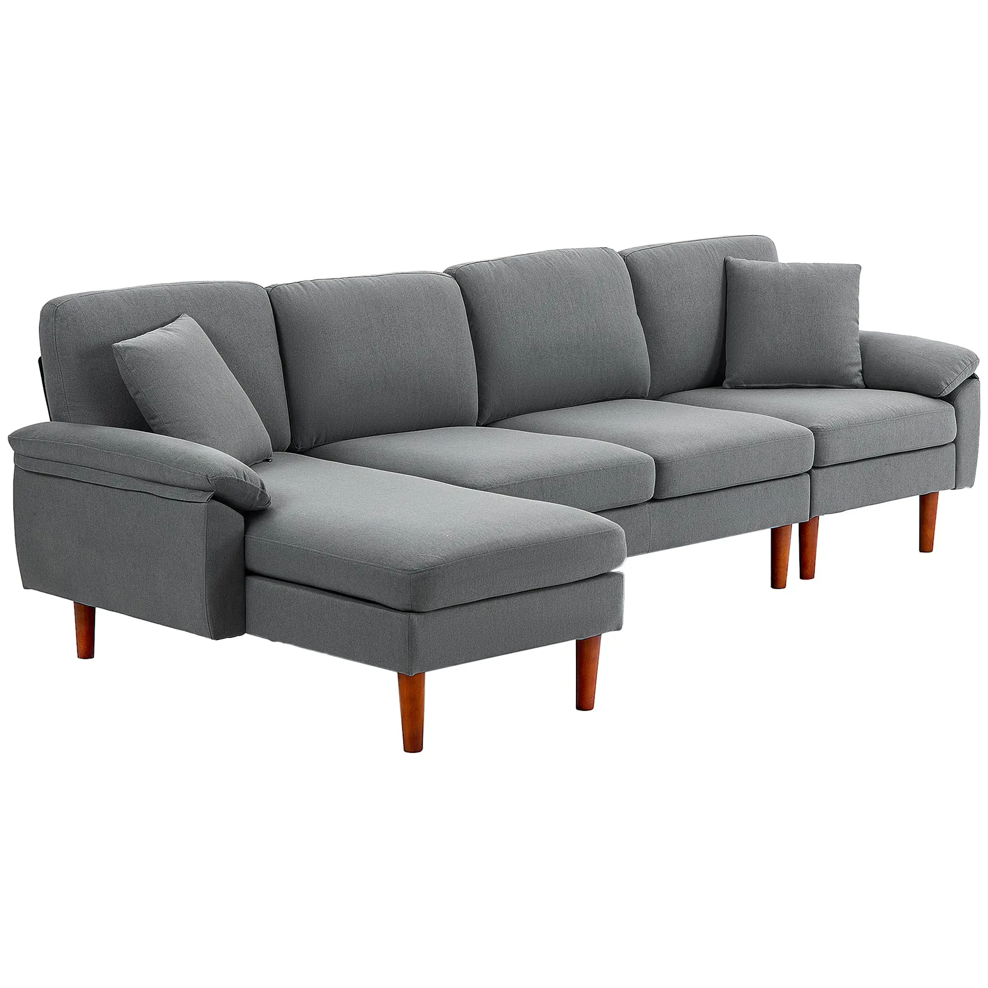 4-Seater L-Shape Sectional Sofa with Chaise Lounge & Pillows, Dark Grey
