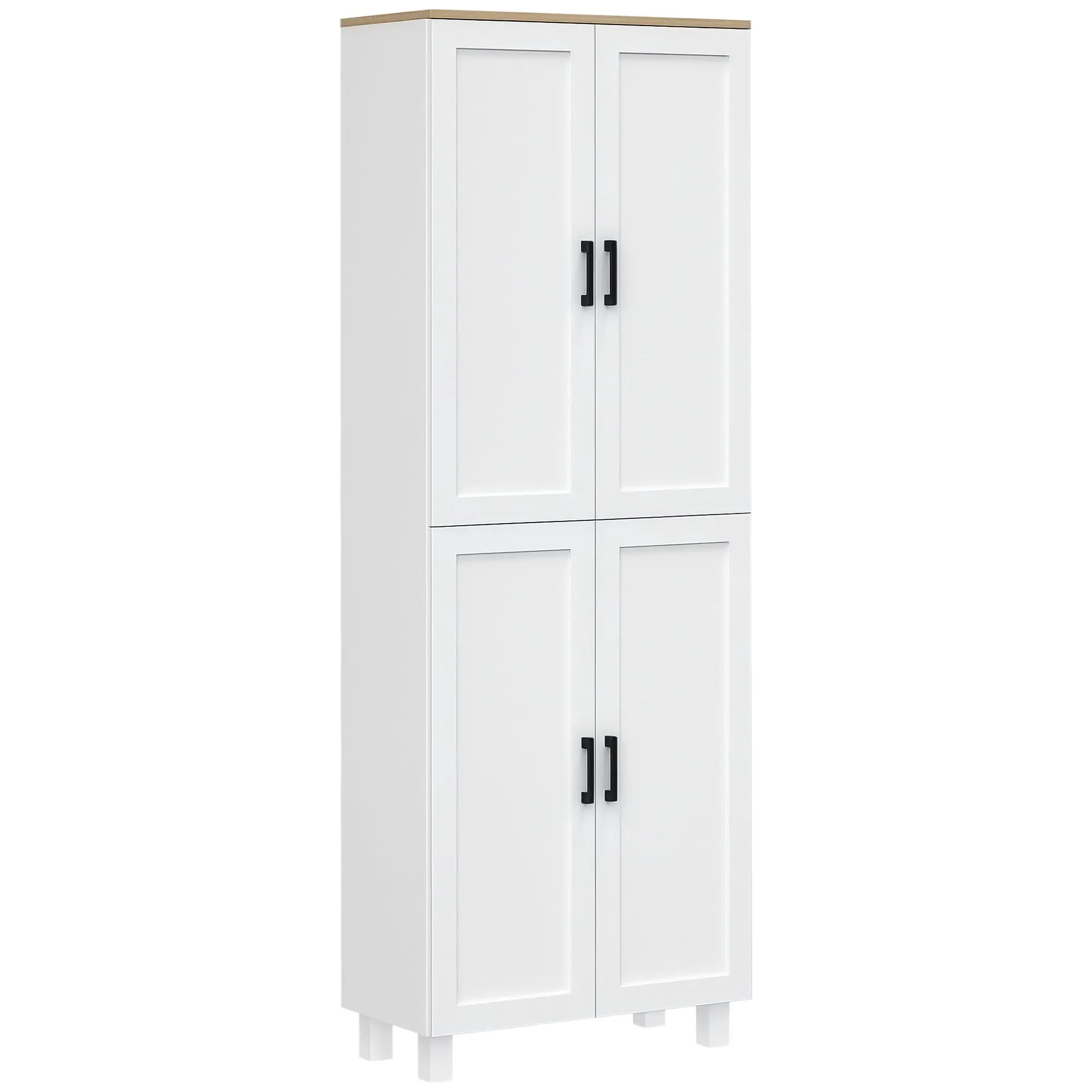 Freestanding Kitchen Cupboard, 4-Door Storage Cabinet with Adjustable Shelves, Modern Kitchen Pantry for Dining Room, 170cm, White Embossed Wood Grain