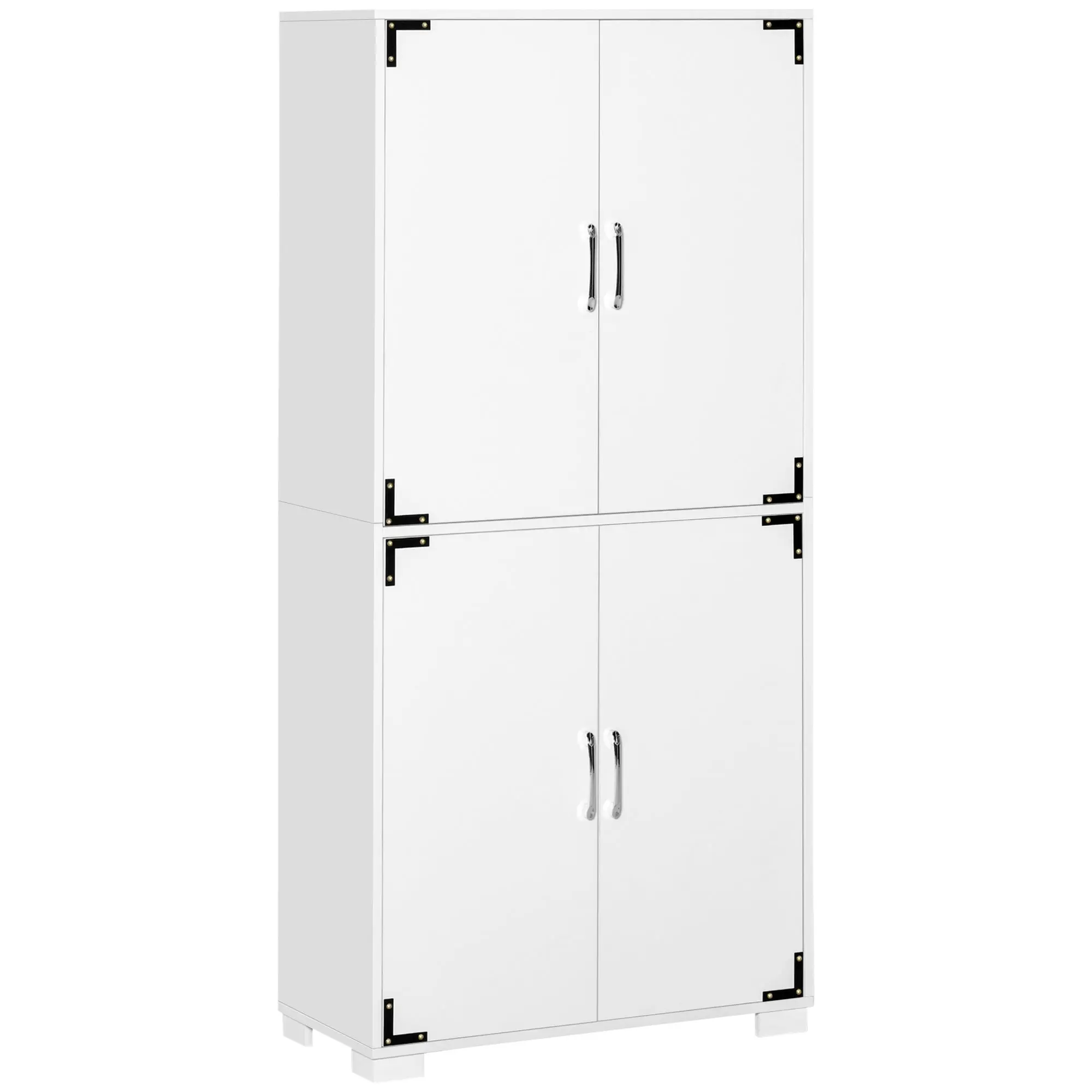Industrial Kitchen Pantry Cabinet with 4 Doors and Storage Shelves, White