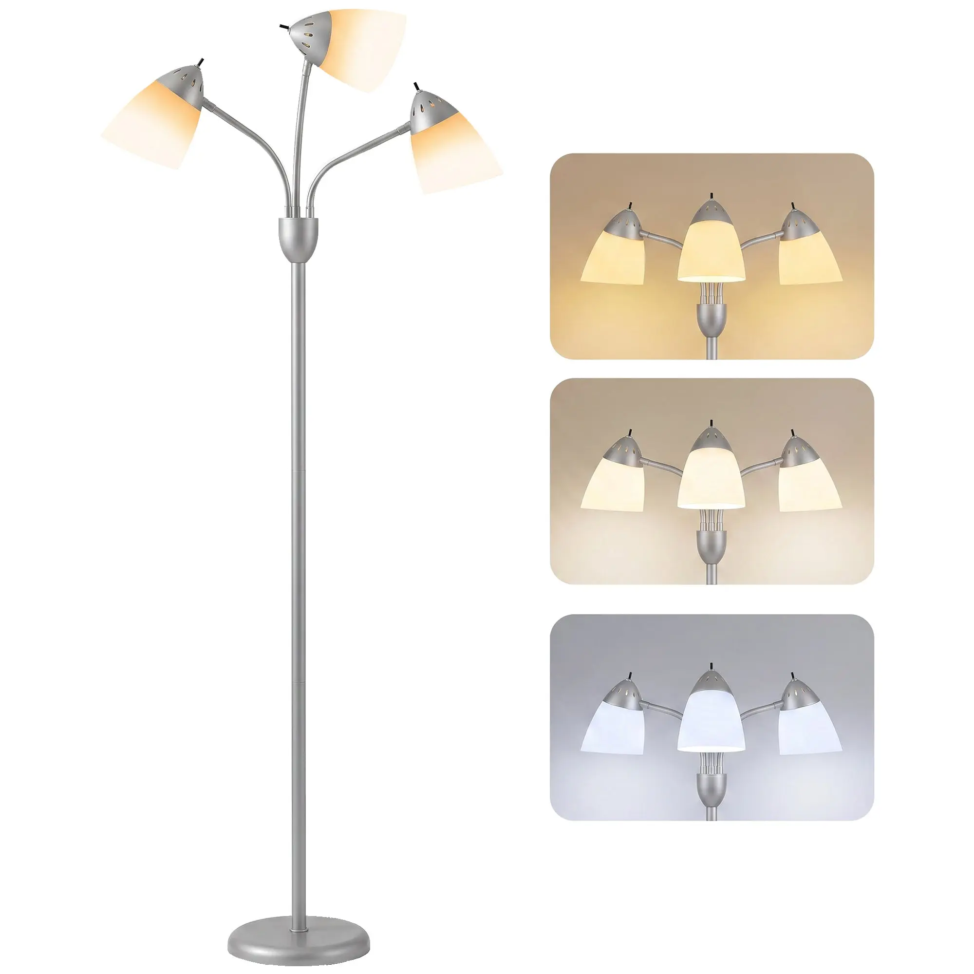 Arc Tree Floor Lamp with 3 Adjustable Rotating Lights & 3000K–6500K Dimmable Color Temperature, 155cm Steel Frame Standing Lamp for Bedroom or Living Room