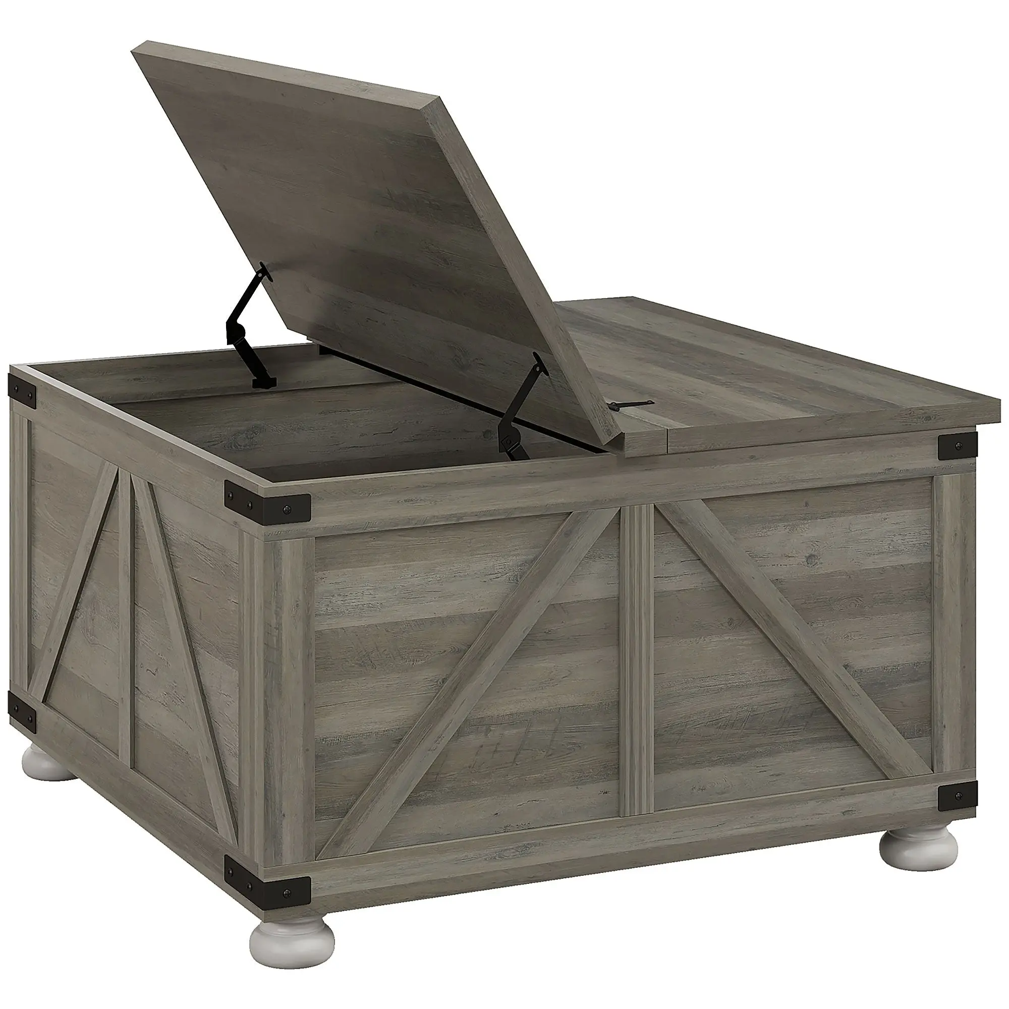 Farmhouse Lift Top Coffee Table with Hidden Storage & Wood Legs, Distressed Grey
