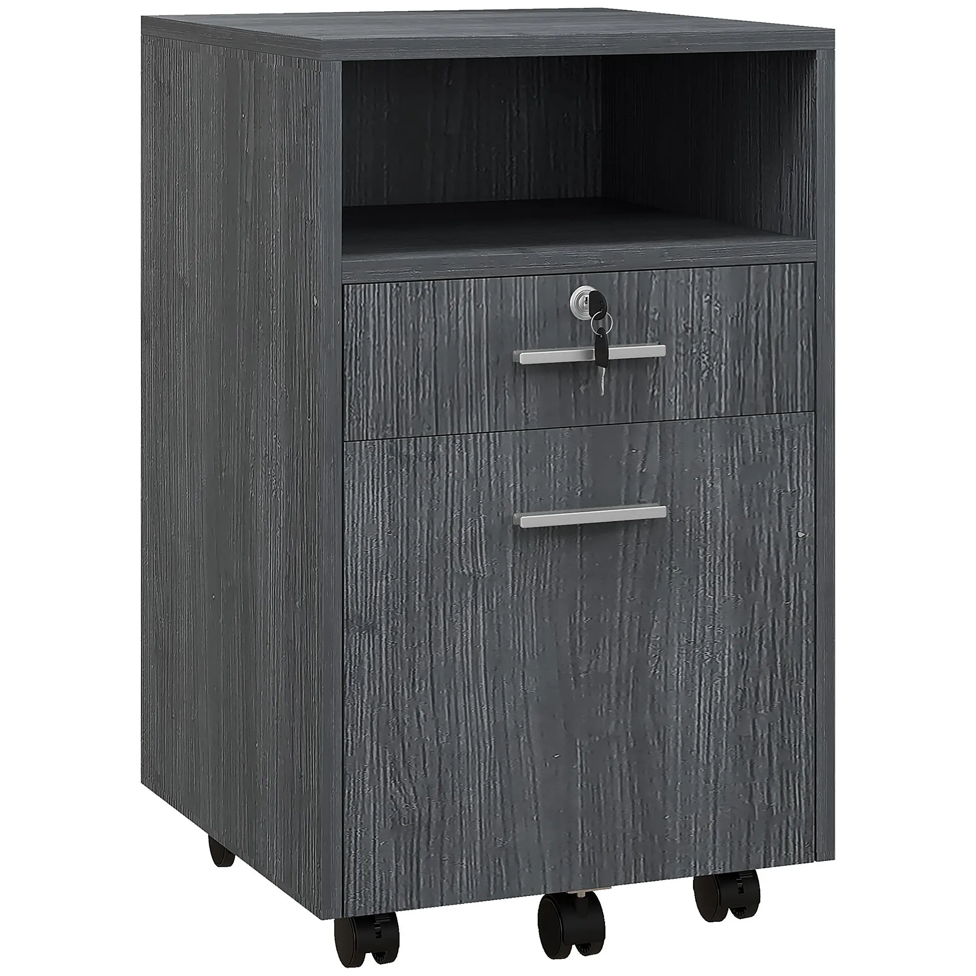 2 Drawer Filing Cabinet with Wheels, Mobile Vertical Office Cabinet with Lock, Grey