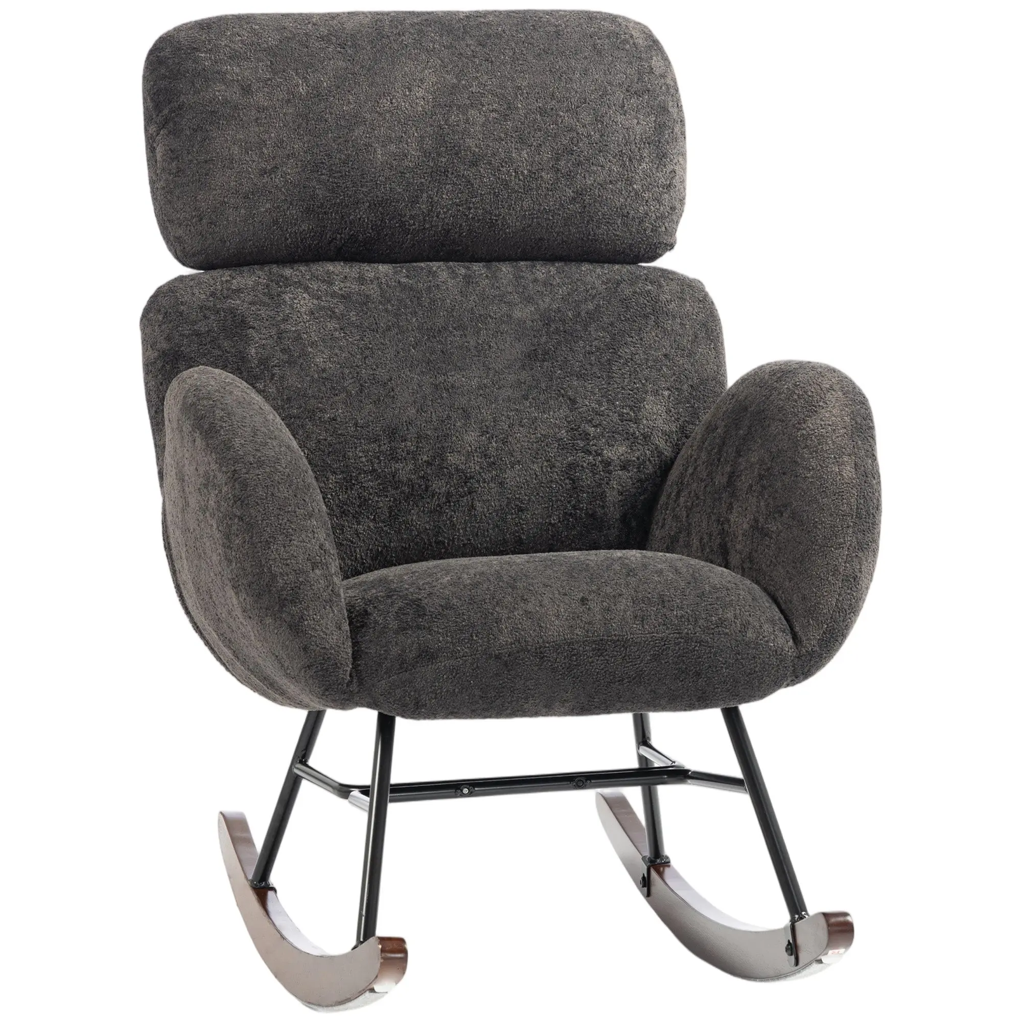Velvet Rocker with Adjustable Headrest, Armrests & Rubberwood Legs, Dark Grey