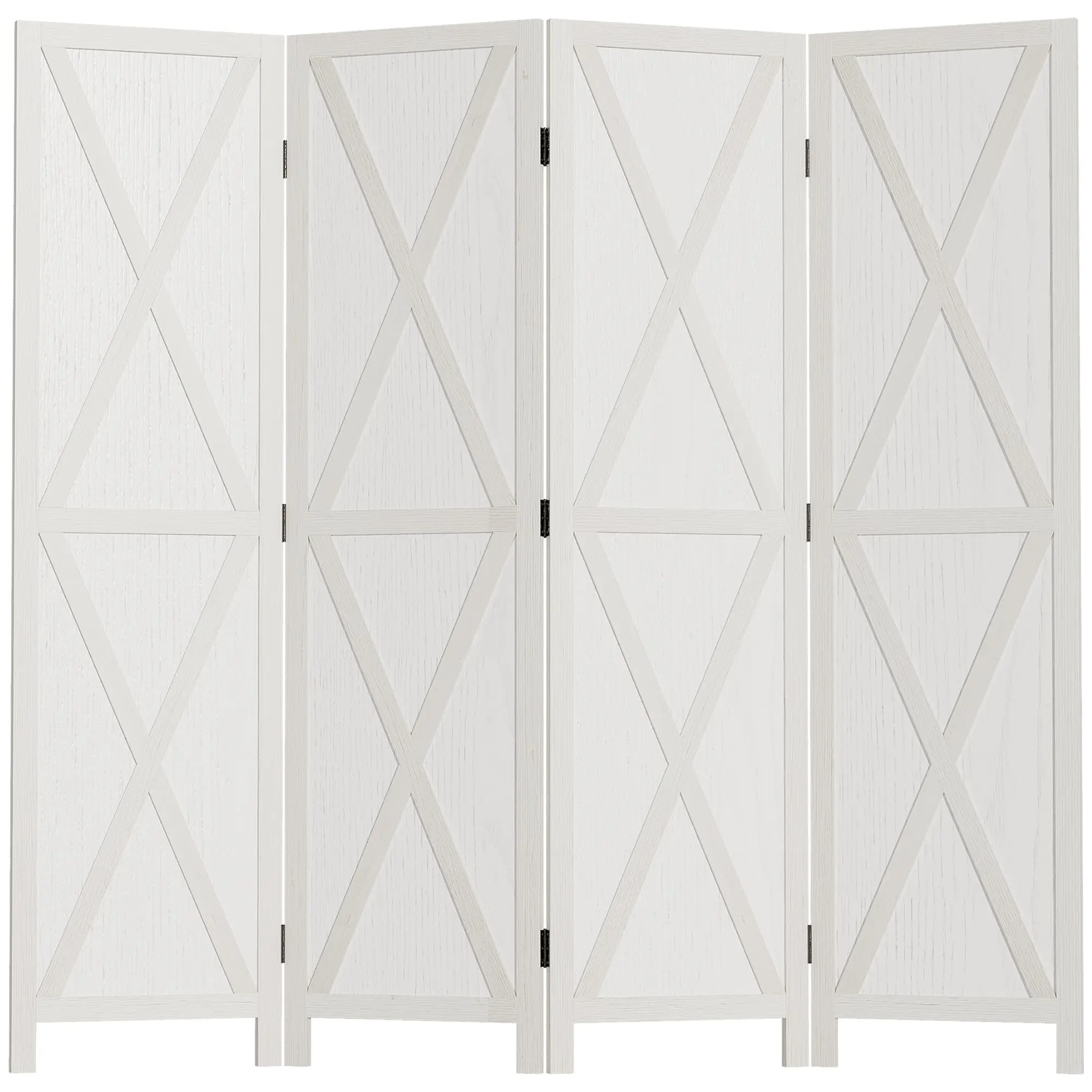 4 Panel Room Divider, 5.6 Ft Freestanding Wooden Folding Privacy Screen for Bedroom, White