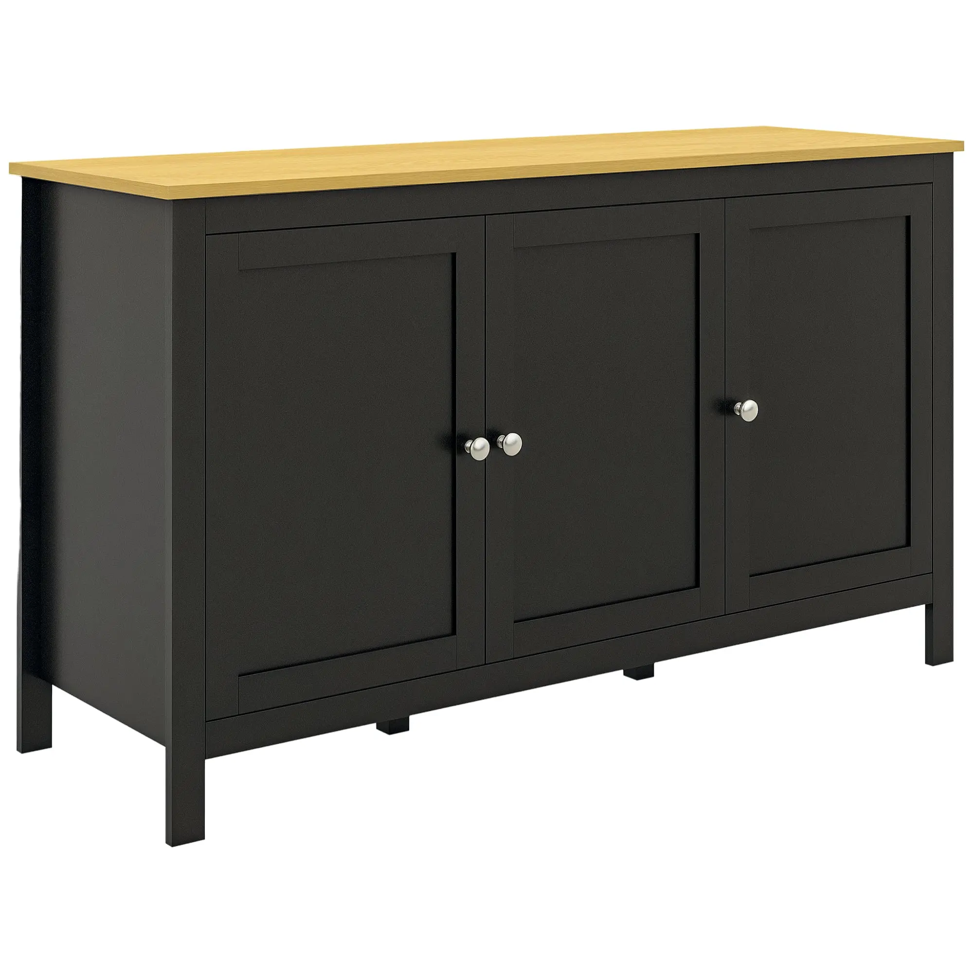 Modern Sideboard Cabinet with 3 Doors & 2 Adjustable Shelves for Dining Room or Living Room, Black