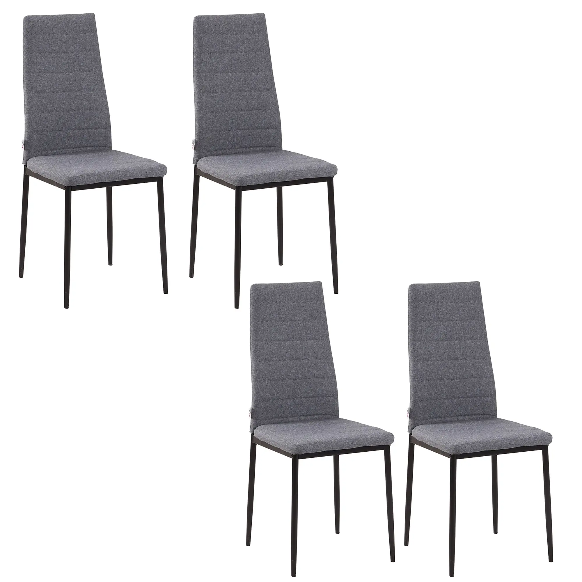 High Back Dining Chairs, Linen-Touch Fabric Accent Chairs with Metal Legs for Kitchen, Set of 4, Grey