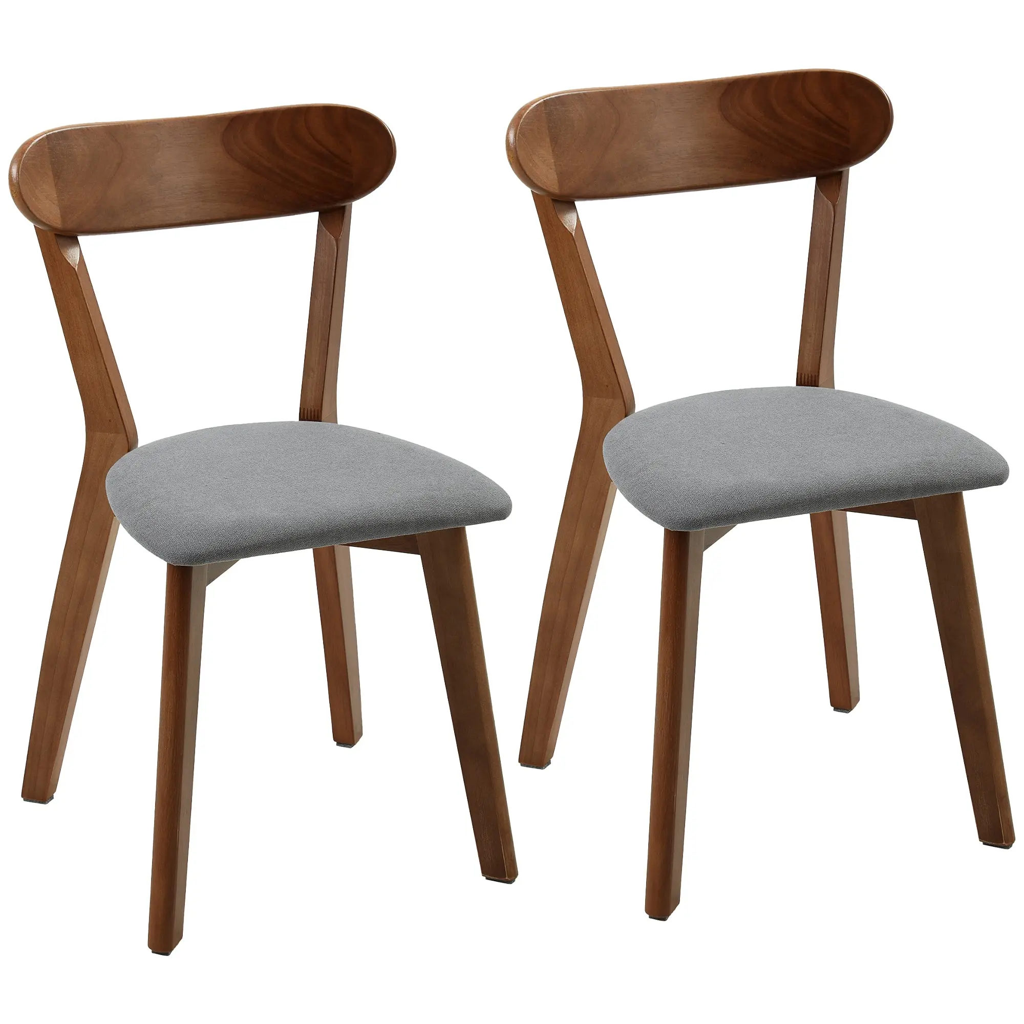 Upholstered Dining Chairs Set of 2 with Rubberwood Legs, Grey and Brown
