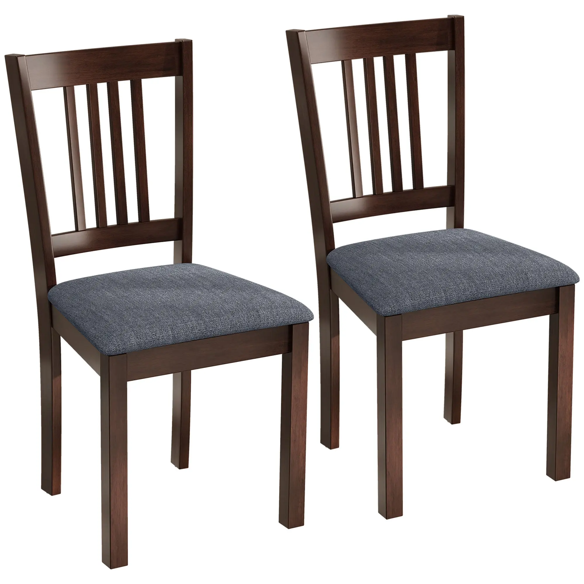 Set of 2 Modern Upholstered Dining Chairs with Linen Fabric and Rubberwood Legs in Gray