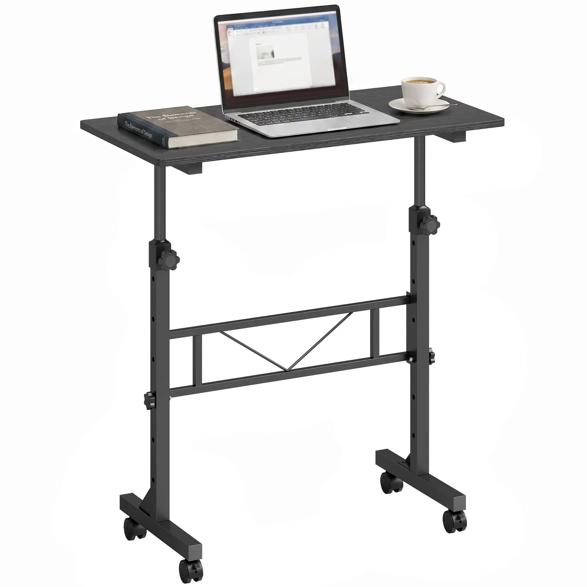 Adjustable Overbed Table with Wheels & Brakes for Laptop Use, 80 x 40 cm Black