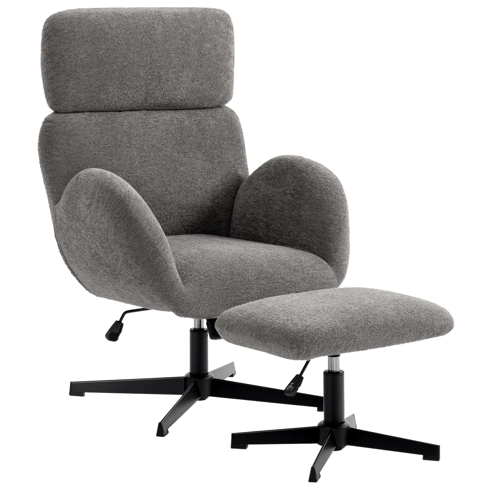 Swivel Chair with Footstool, Velvet, Adjustable Headrest & Rocking, Grey