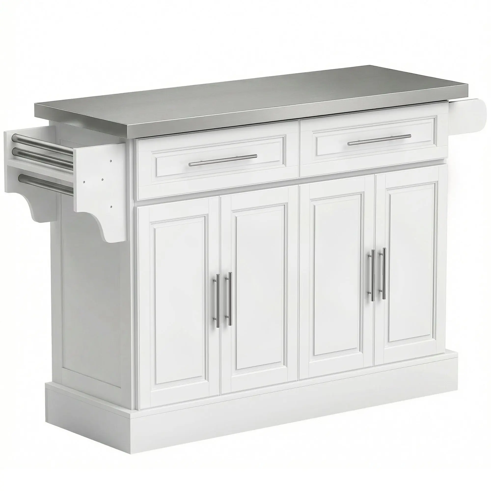 Rolling Stainless Steel Counter Kitchen Cart Storage Cabinet w/ Drawers & Rack, White