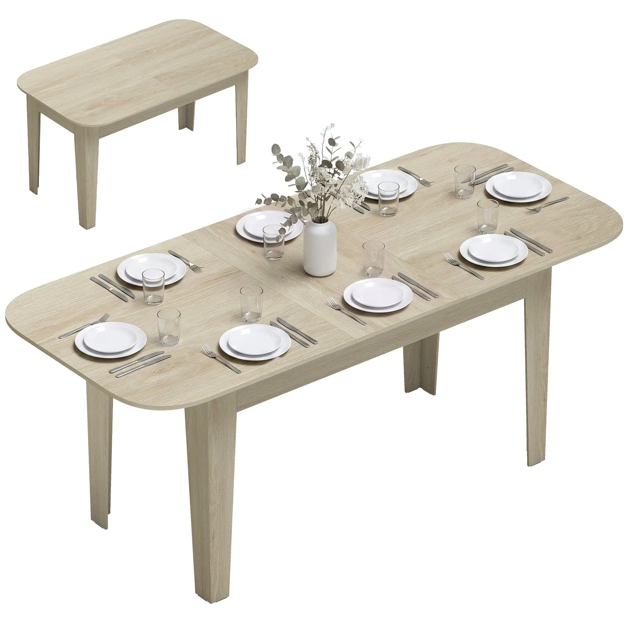 55"-71" Extendable Oval Dining Table for 4-6 with Round Edges, Farmhouse Oak