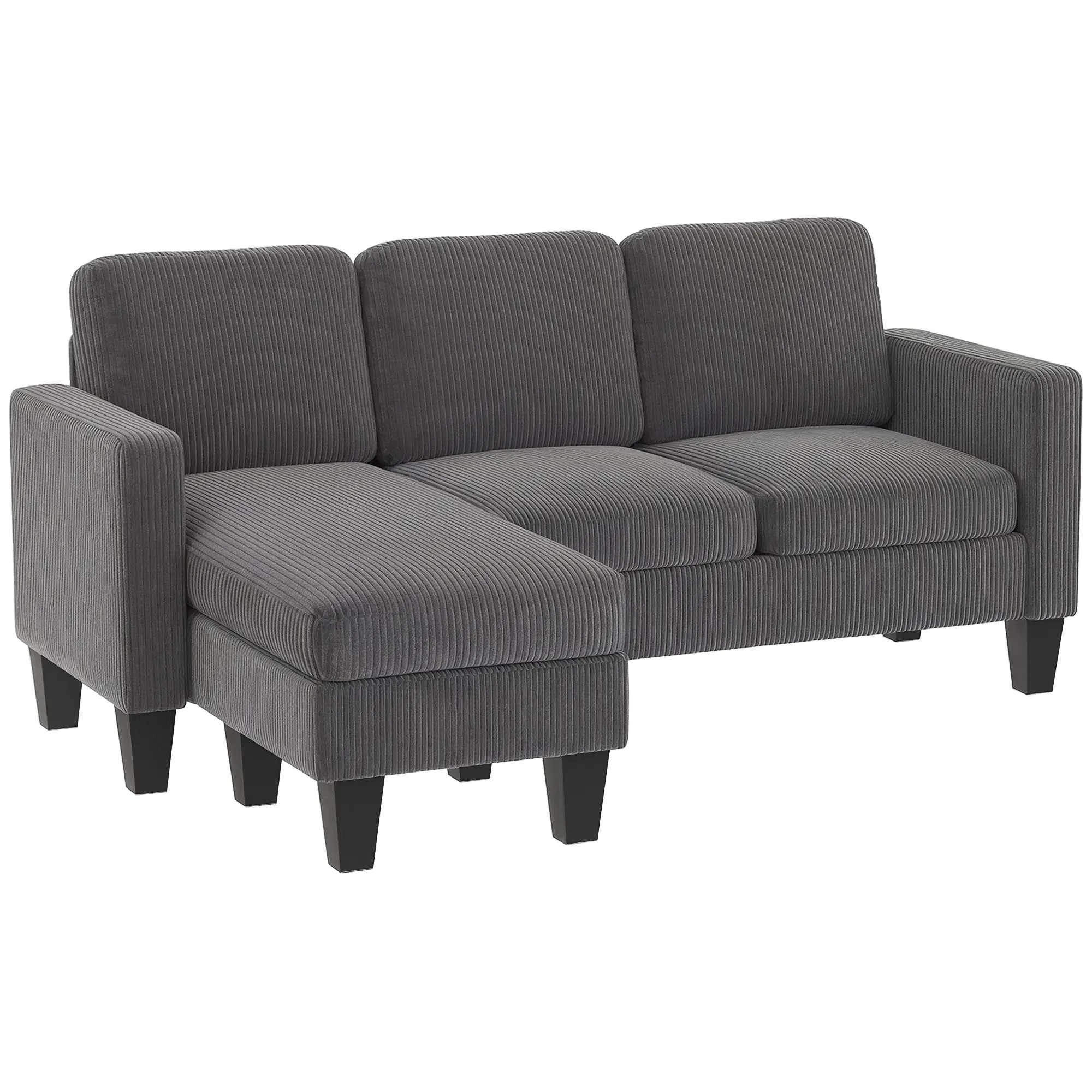73" L-Shaped Sectional Sofa with Reversible Chaise, 3 Seat, 2200lb Capacity, Dark Gray